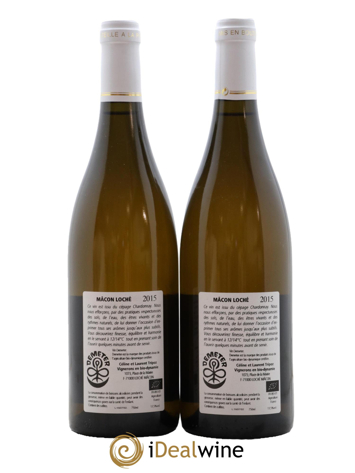 Mâcon Macon Loche Cuvee Du Clocher Tripoz 2015 - Lot de 2 bouteilles - 1