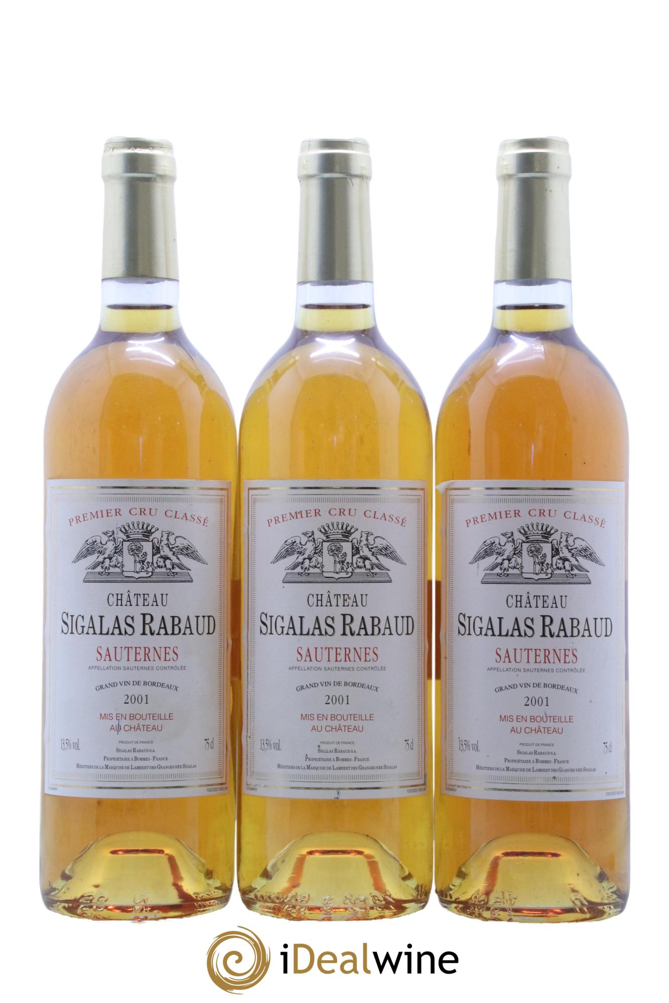 Château Sigalas Rabaud 1er Grand Cru Classé  2001 - Posten von 3 Flaschen - 0