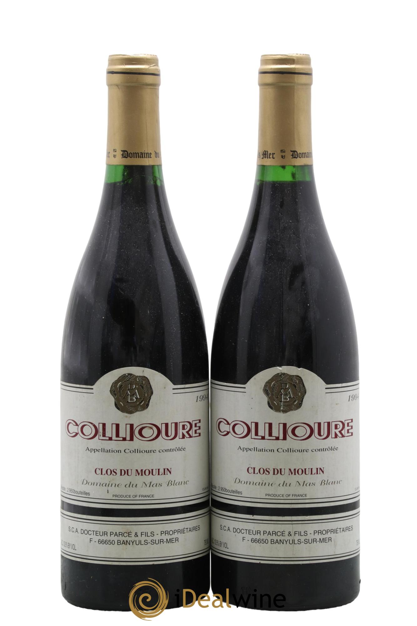 Collioure Clos du Moulin Domaine du Mas Blanc 1994 - Lotto di 2 bottiglie - 0