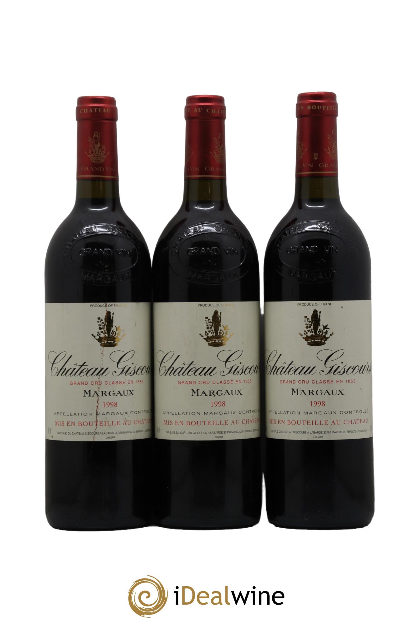 Château Giscours 3ème Grand Cru Classé  1998 - Lot de 3 bouteilles - 0