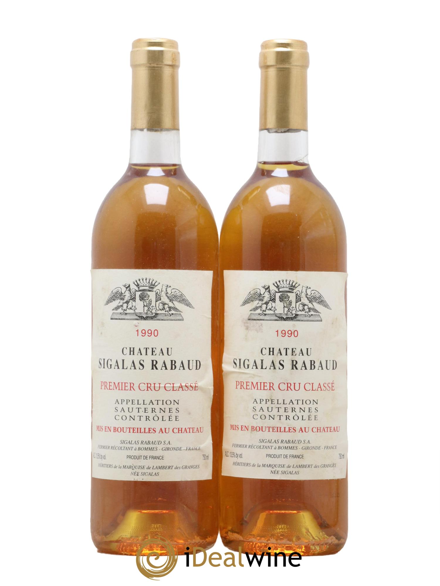 Château Sigalas Rabaud 1er Grand Cru Classé 1990 - Posten von 2 Flaschen - 0