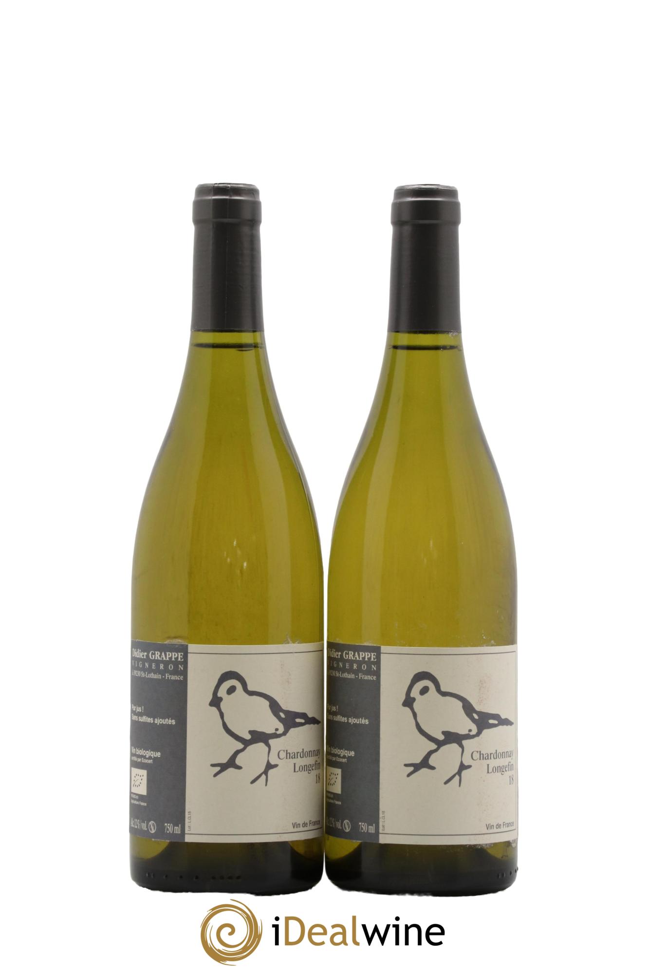 Vin de France Chardonnay Ouillé Longefin Didier Grappe 2018 - Lot de 2 bouteilles - 0