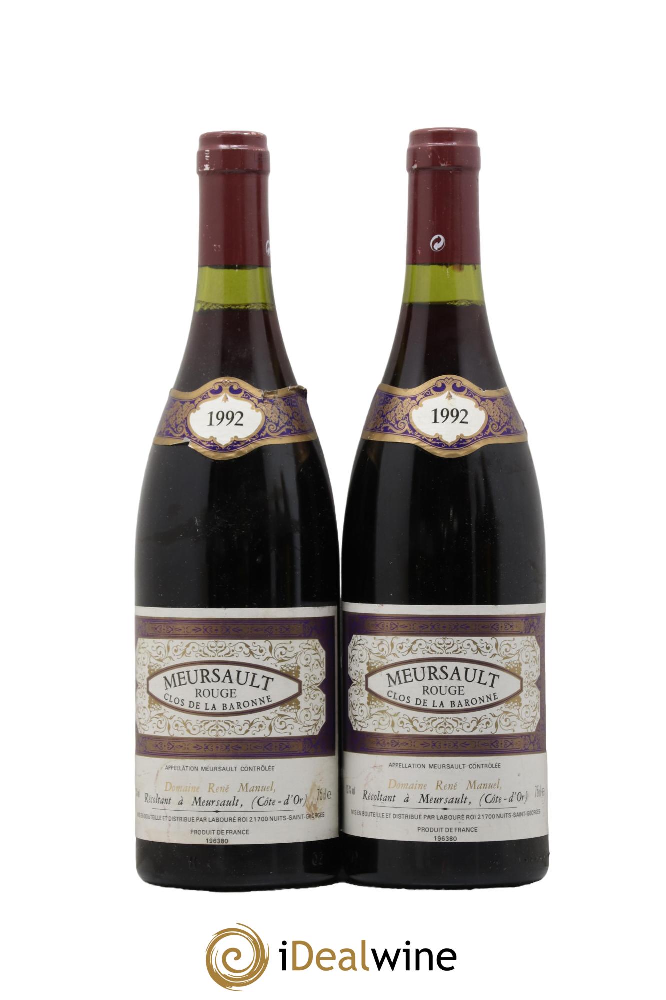 Meursault Clos de la Baronne Rene Manuel 1992 - Lot de 2 bouteilles - 0