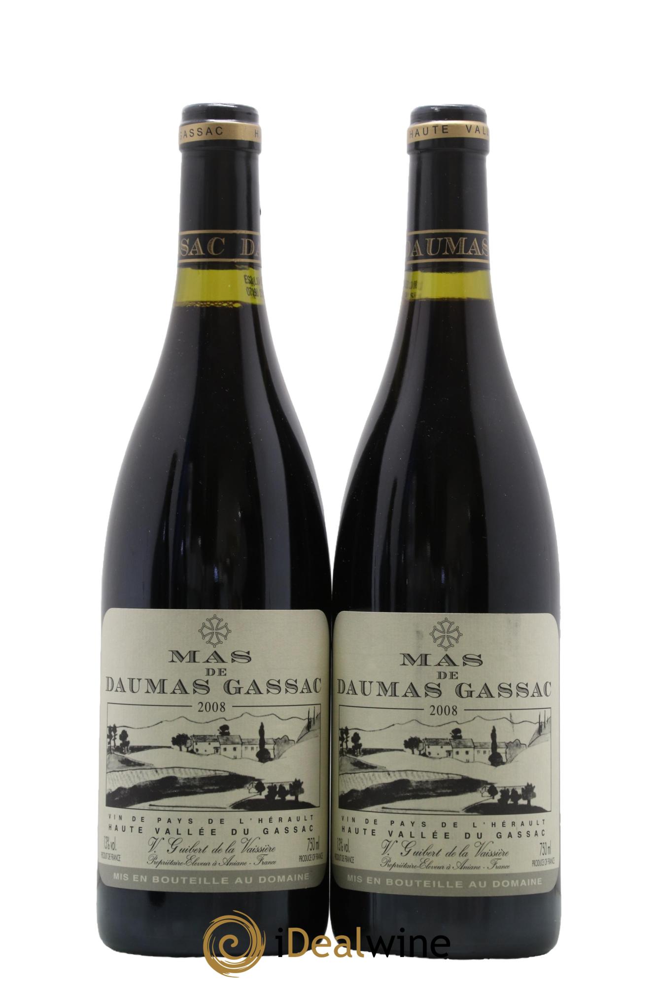 IGP St Guilhem-le-Désert - Cité d'Aniane Mas Daumas Gassac Famille Guibert de La Vaissière 2008 - Lot of 2 bottles - 0