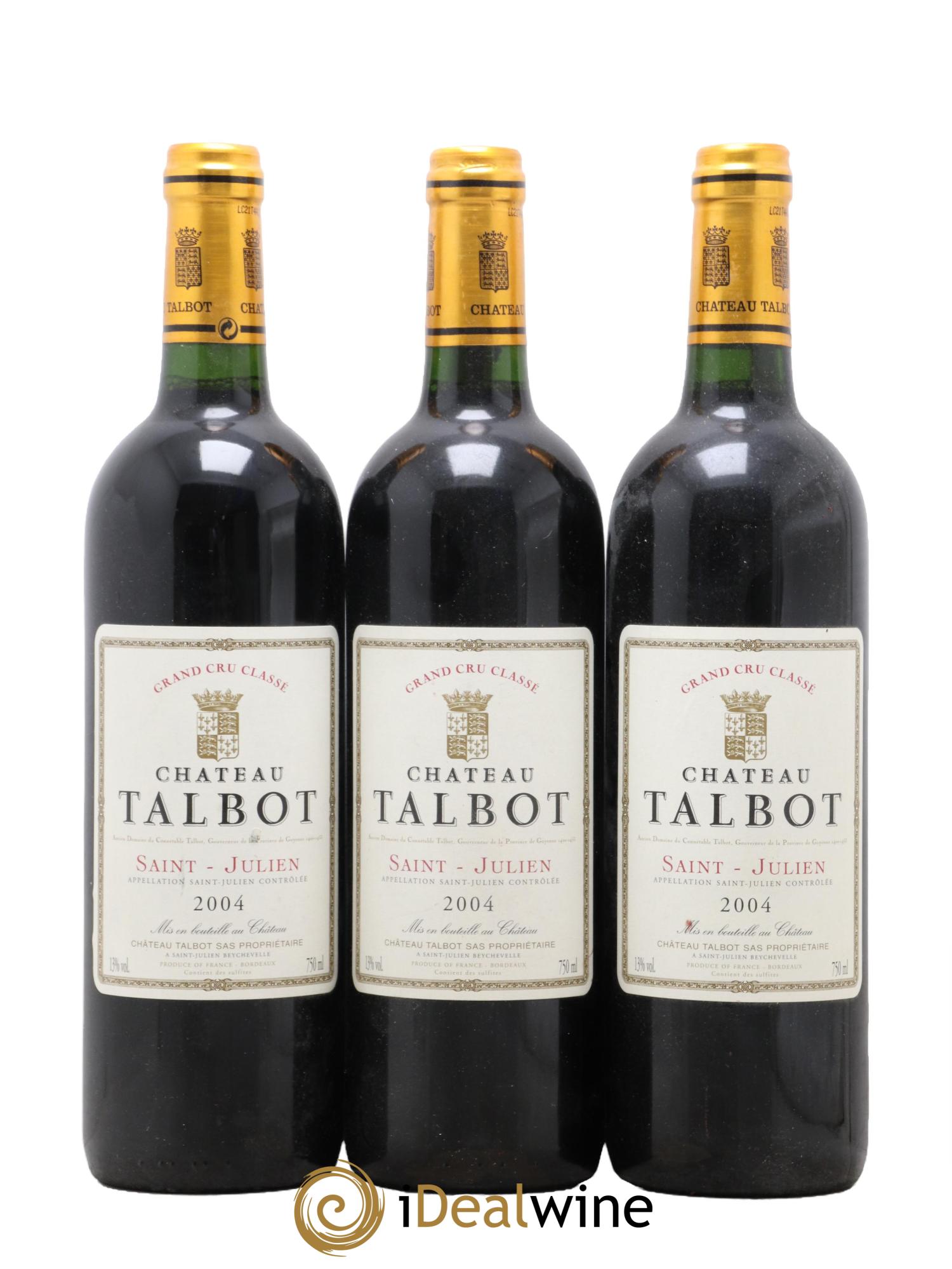 Château Talbot 4ème Grand Cru Classé 2004 - Posten von 3 Flaschen - 0