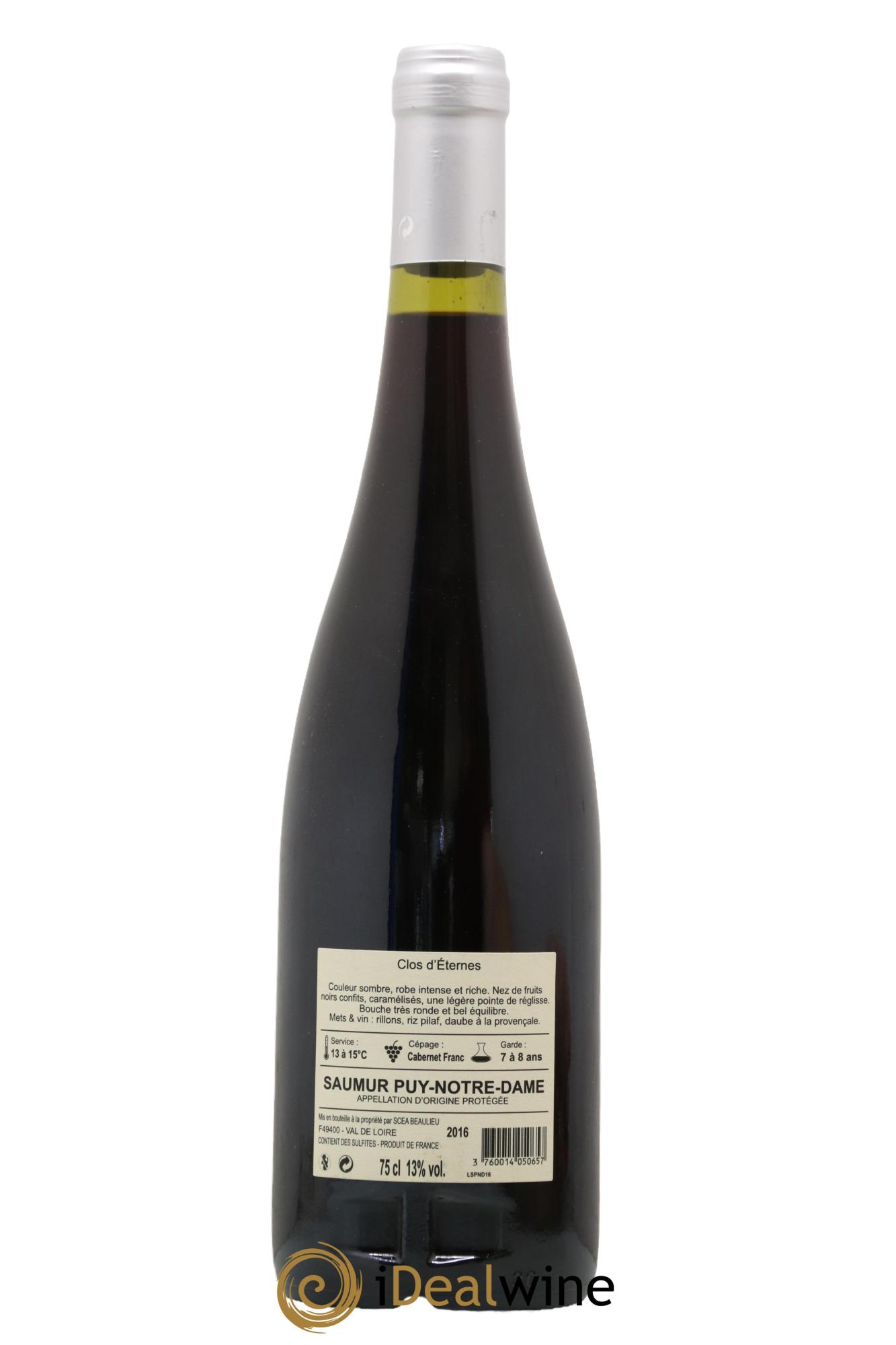 Saumur Puy Notre Dame Vieilles Vignes Château d'Eternes 2016 - Lot de 1 bouteille - 1