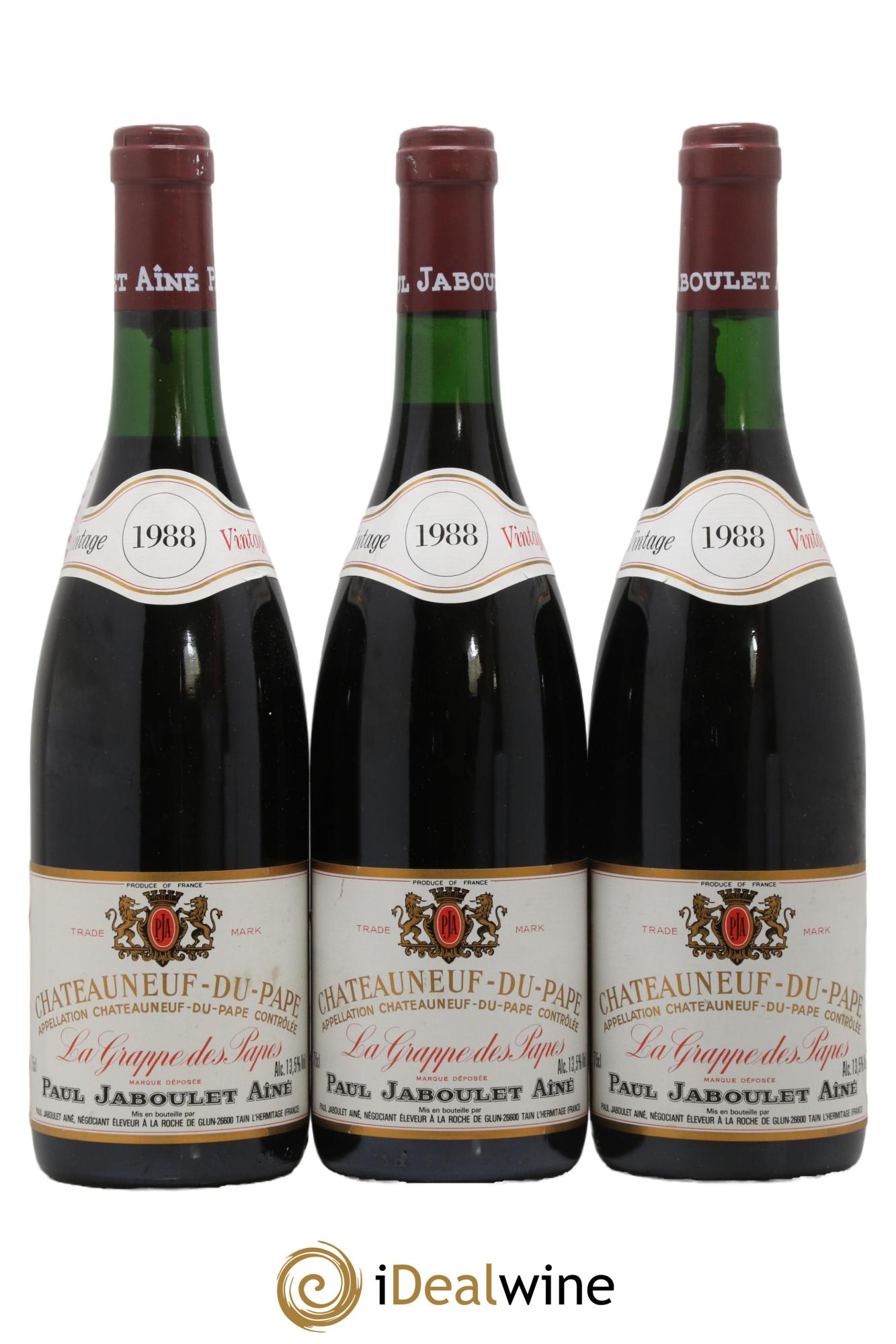 Châteauneuf-du-Pape La Grappe des Papes Paul Jaboulet Ainé 1988 - Lot de 3 bouteilles - 0