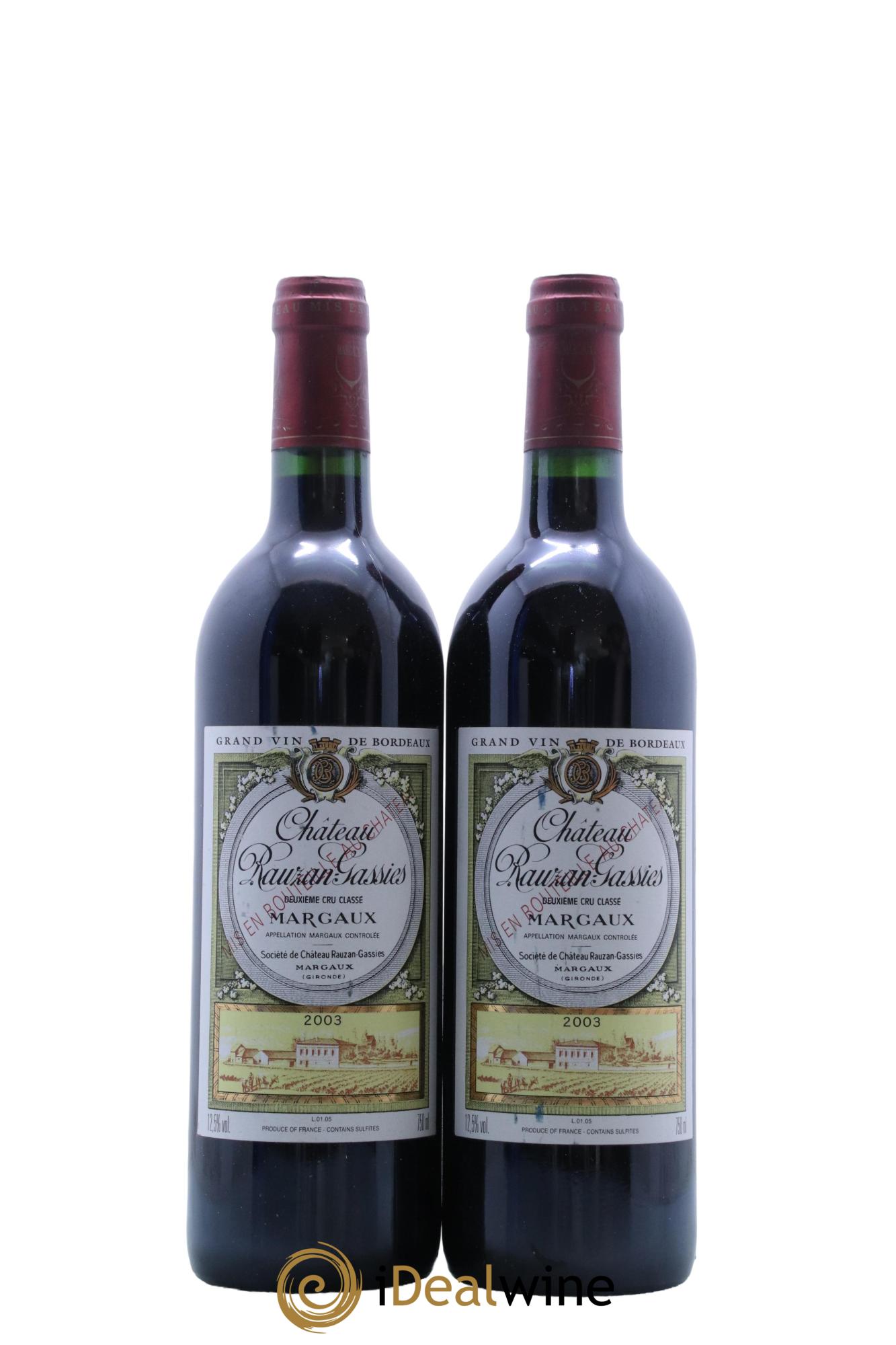 Château Rauzan-Gassies 2ème Grand Cru Classé  2003 - Lot of 2 bottles - 0