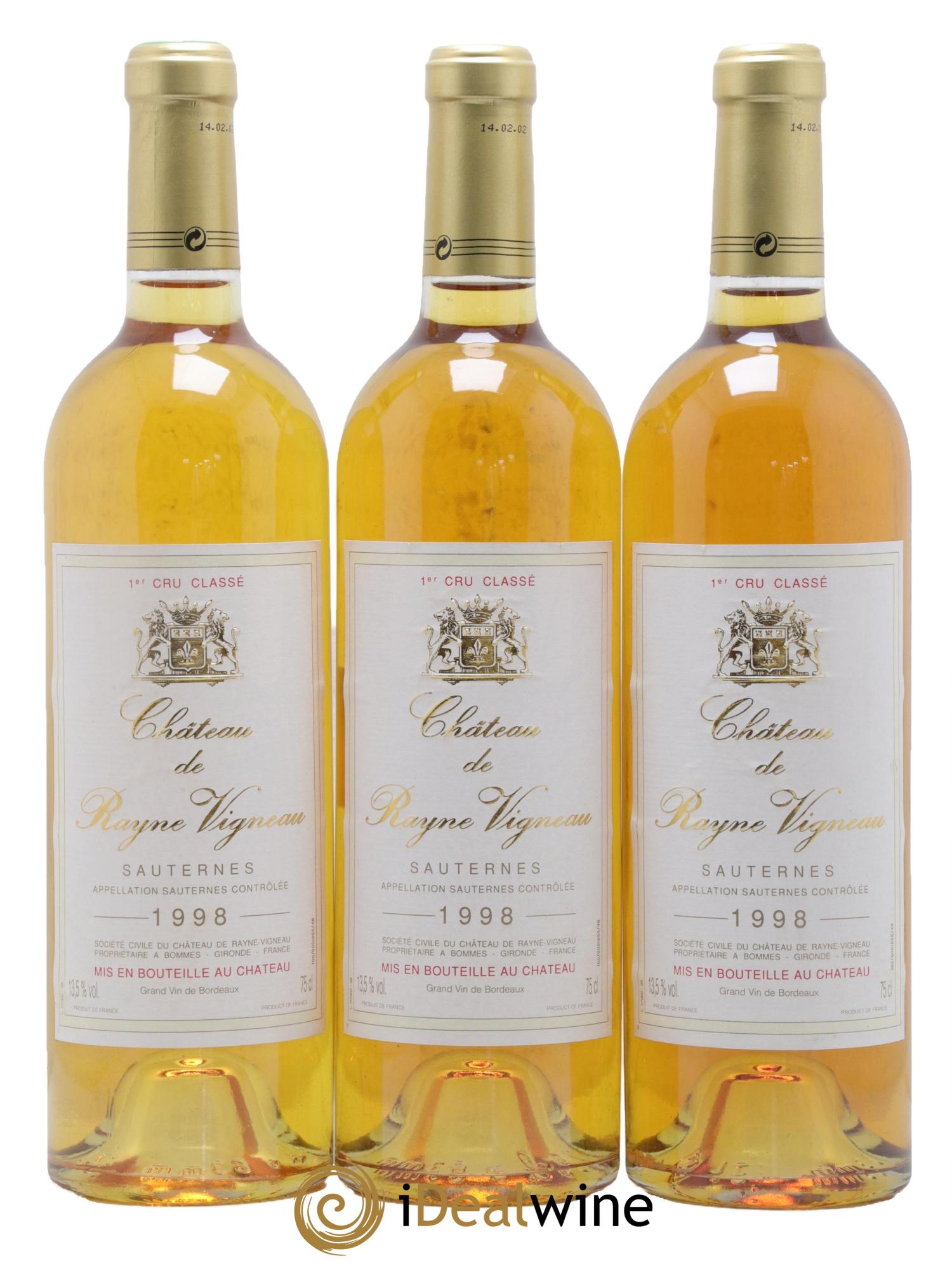 Château de Rayne Vigneau 1er Grand Cru Classé 1998 - Lot of 3 bottles - 0