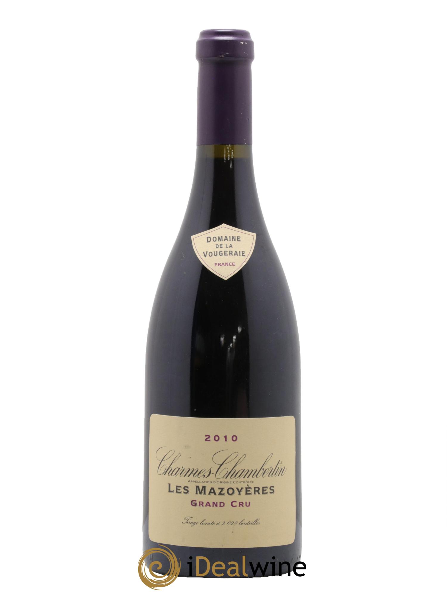 Charmes-Chambertin Grand Cru Les Mazoyères La Vougeraie 2010 - Lot of 1 bottle - 0