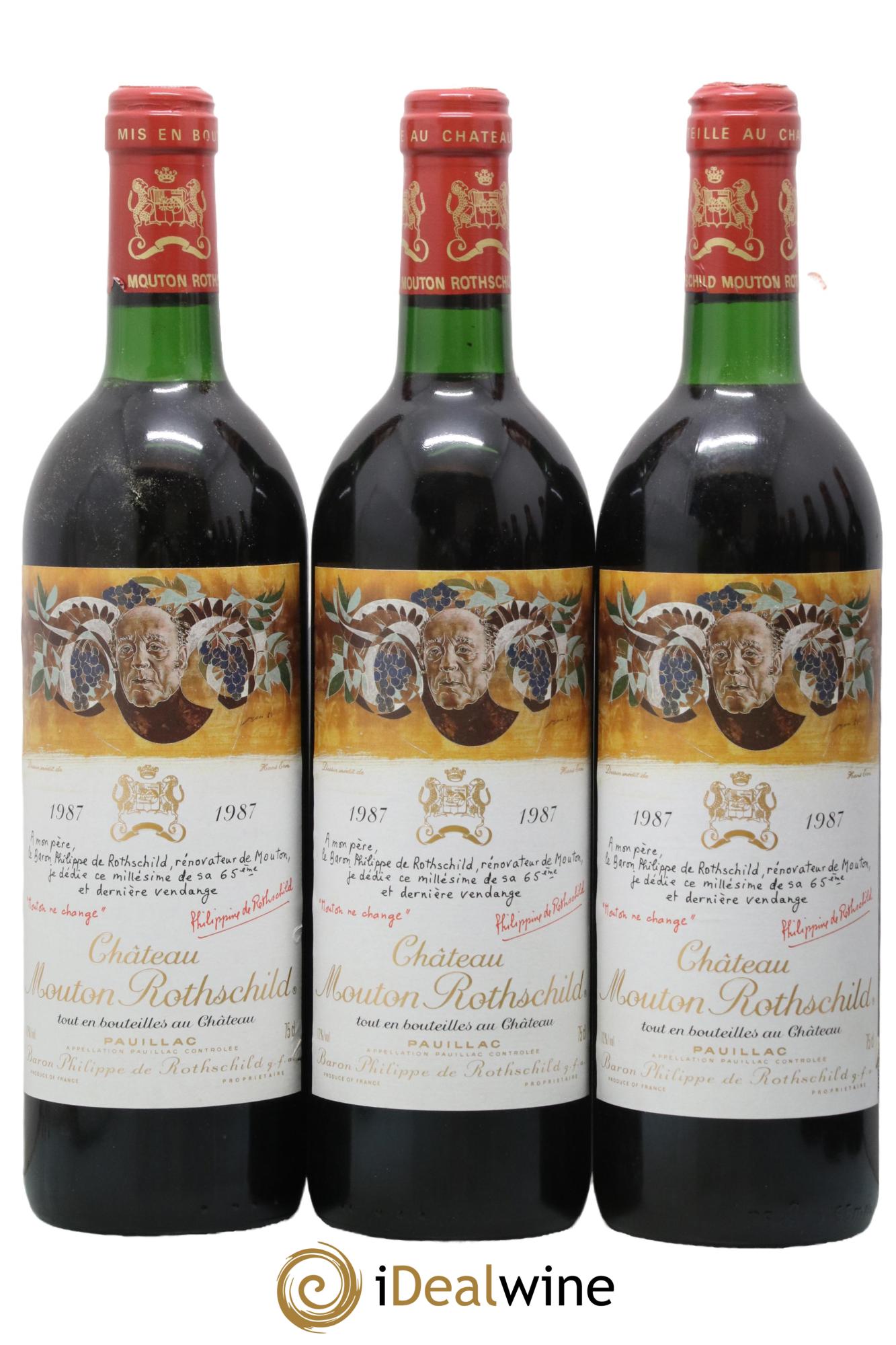 Château Mouton Rothschild 1er Grand Cru Classé 1987 - Lot de 3 bouteilles - 0