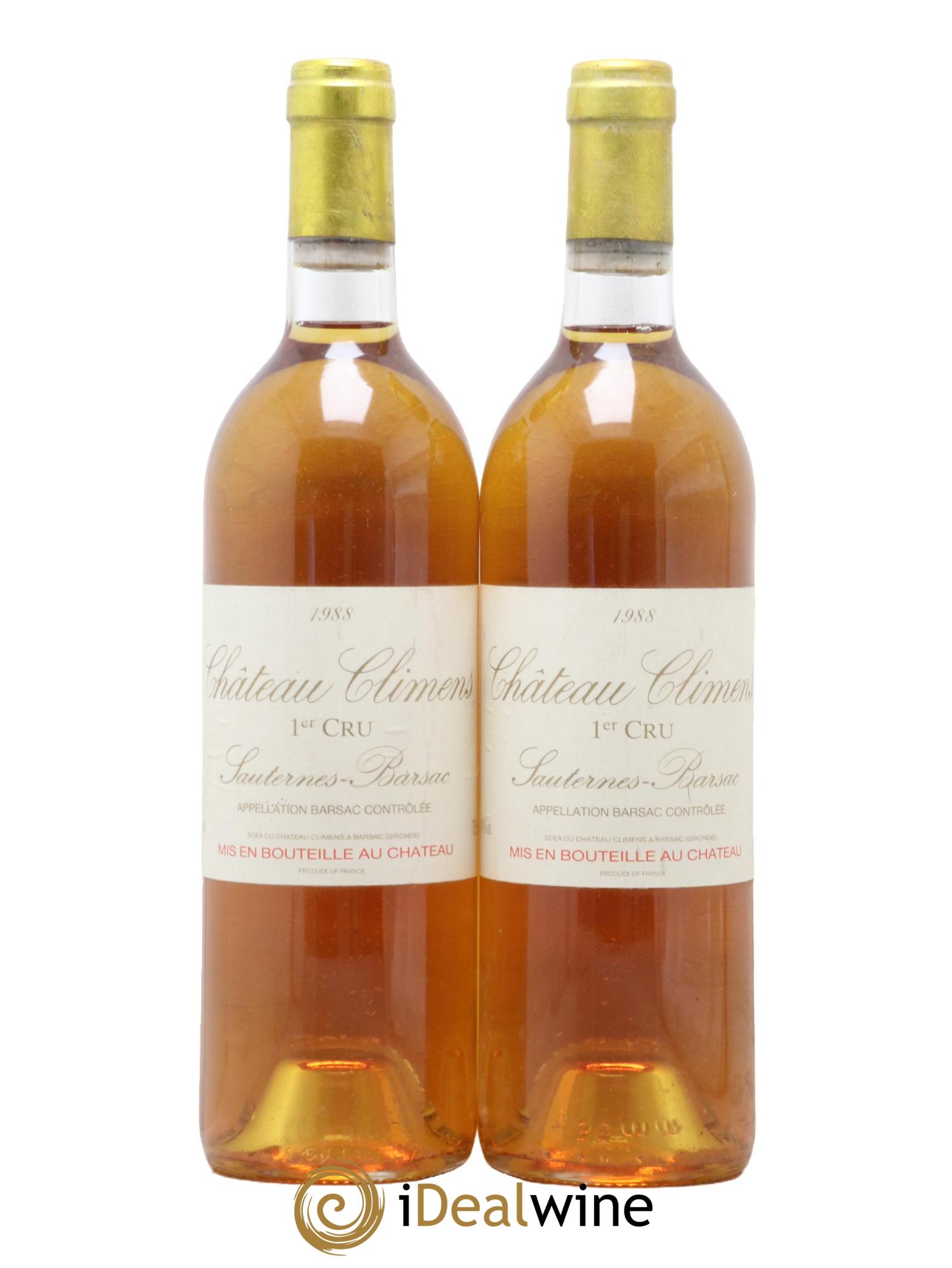 Château Climens 1er Grand Cru Classé  1988 - Lot de 2 bouteilles - 0