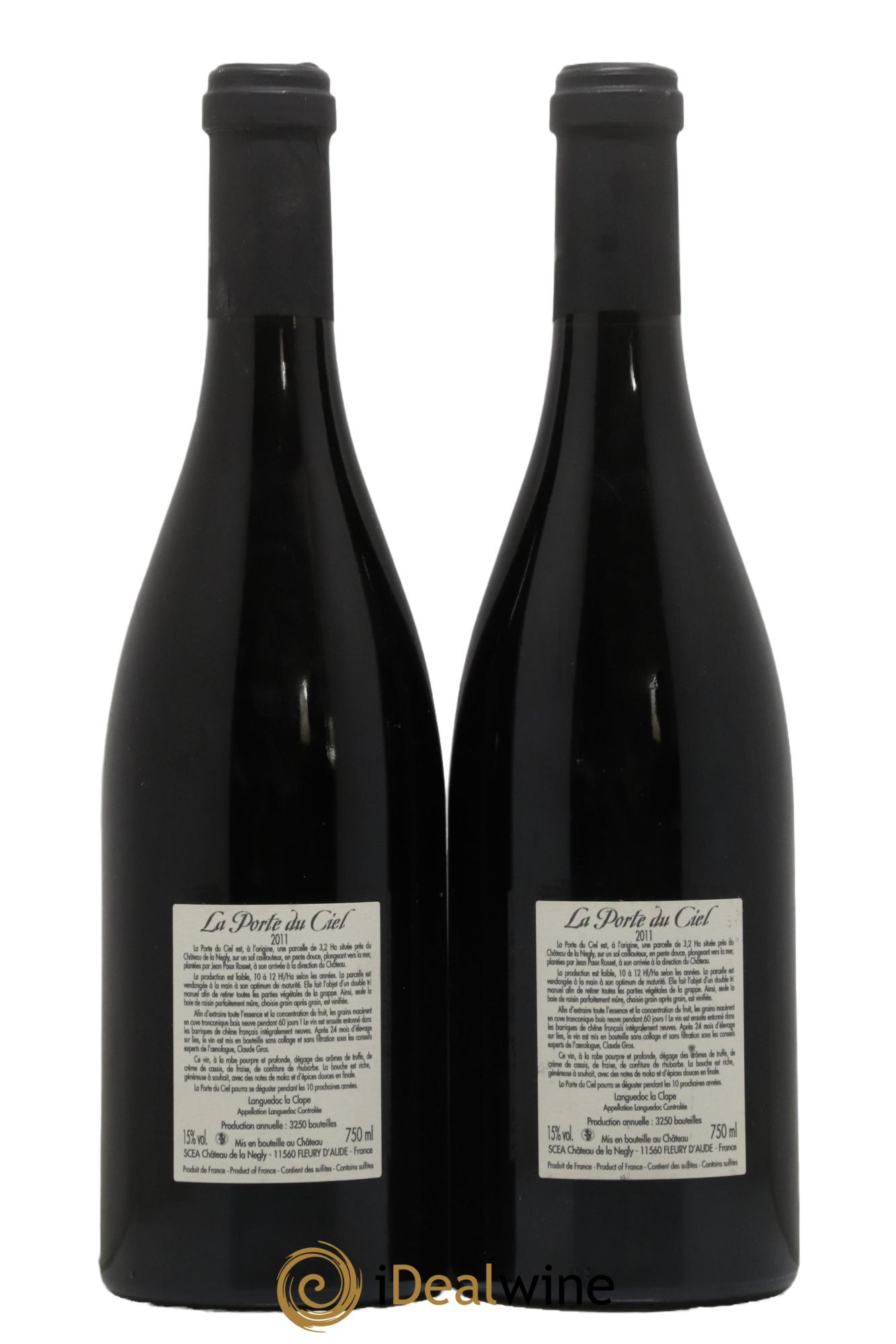 Coteaux du Languedoc La Clape Château de La Négly La Porte du Ciel Jean Paux-Rosset 2011 - Lot of 2 bottles - 1