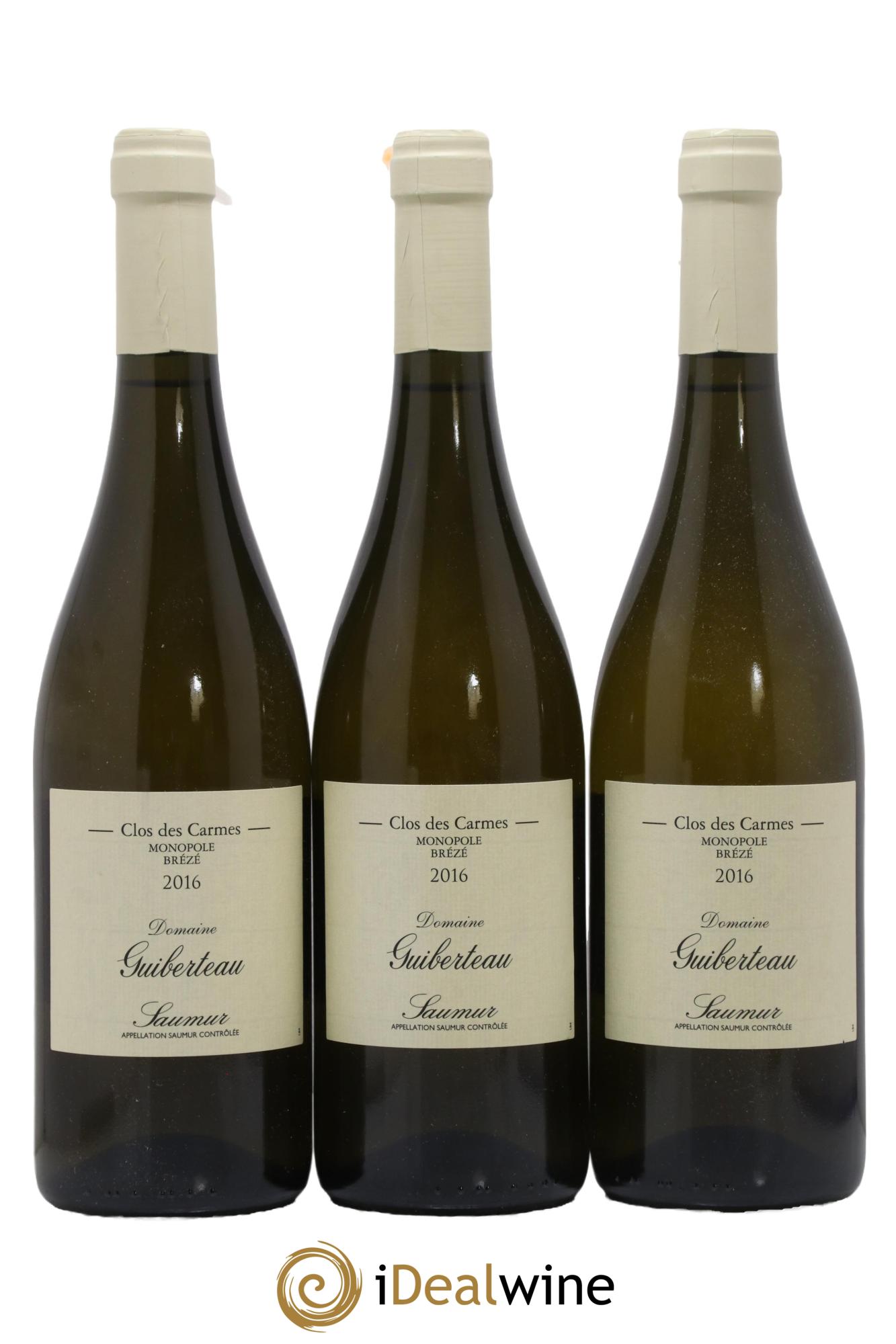 Saumur Brézé Clos des Carmes Domaine Guiberteau  2016 - Lot of 3 bottles - 0