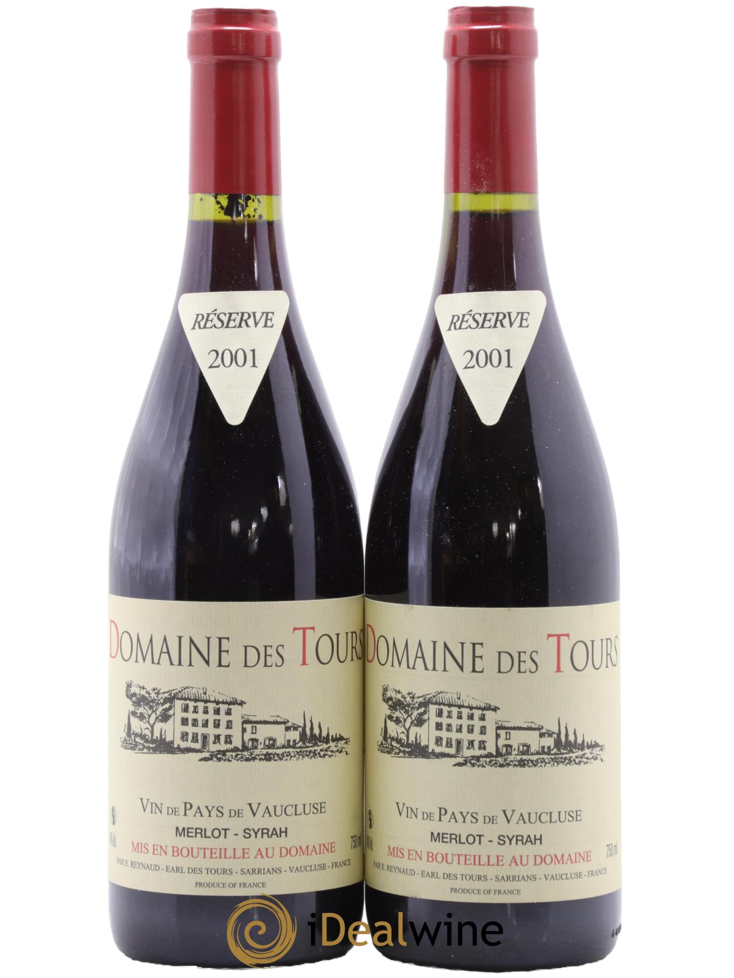 IGP Pays du Vaucluse (Vin de Pays du Vaucluse) Domaine des Tours Merlot-Syrah Emmanuel Reynaud 2001 - Lot de 2 bouteilles - 0