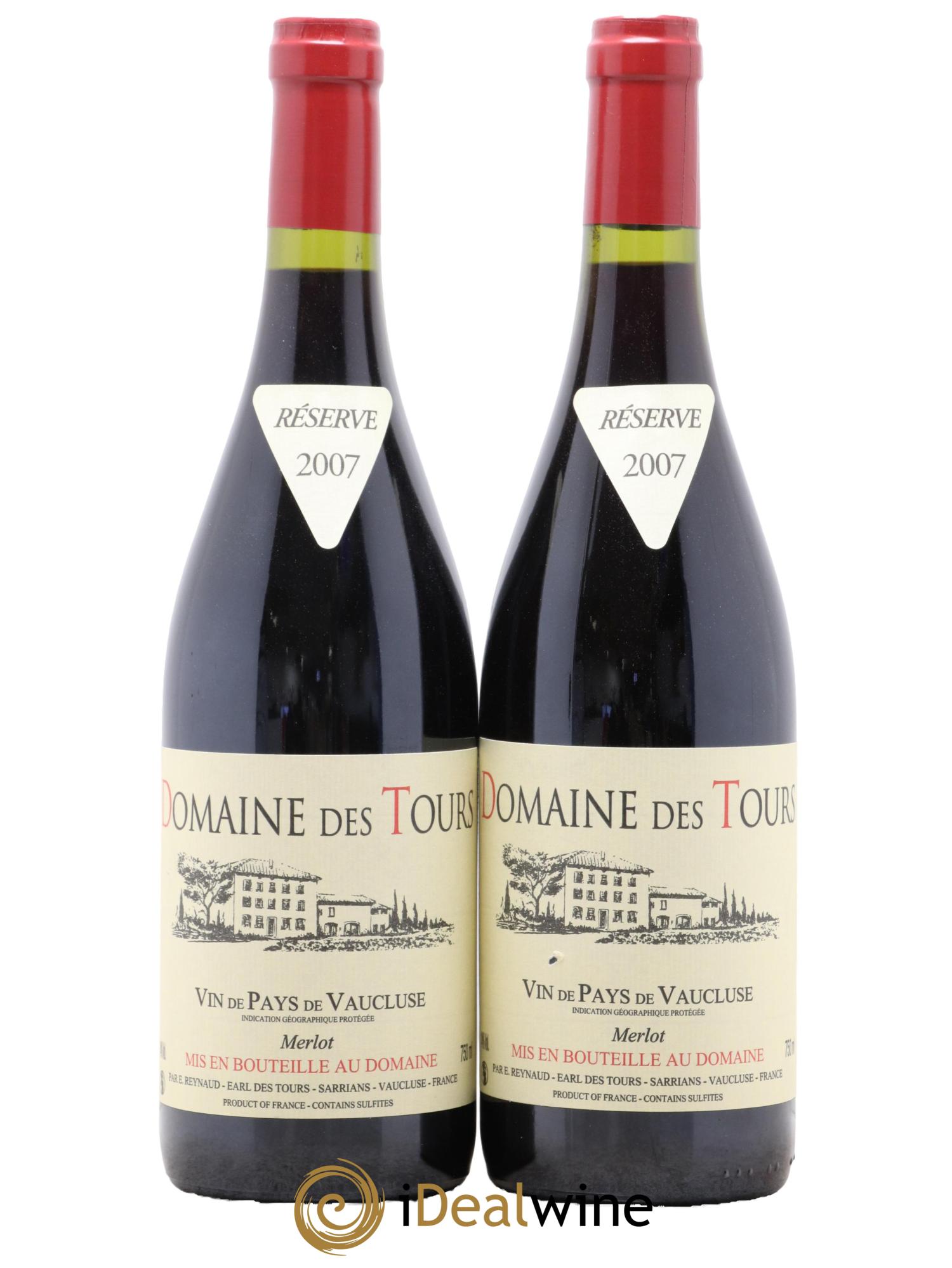 IGP Pays du Vaucluse (Vin de Pays du Vaucluse) Domaine des Tours Merlot Emmanuel Reynaud 2007 - Lot of 2 bottles - 0