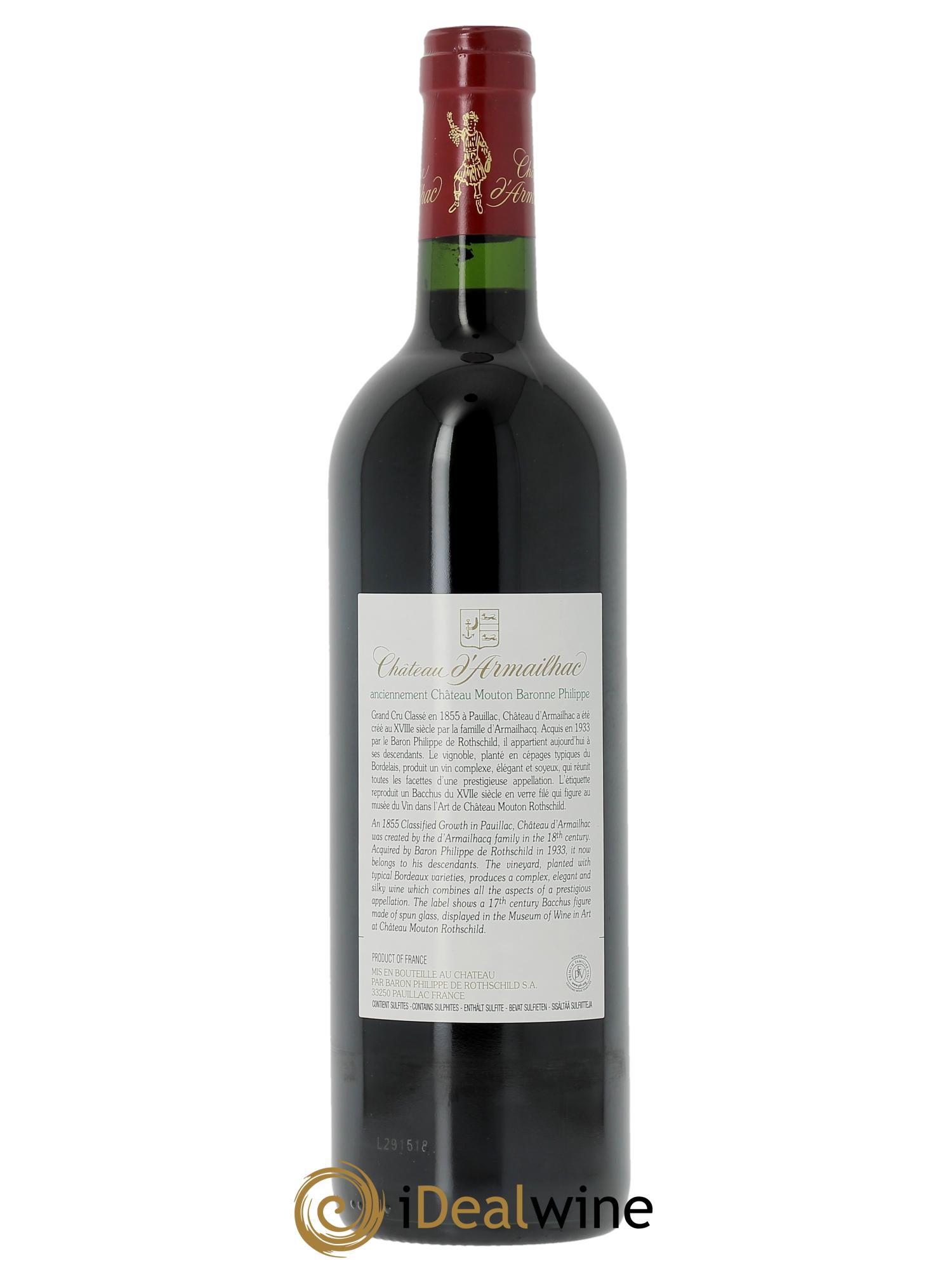 Château d' Armailhac - Mouton Baron(ne) Philippe 5ème Grand Cru Classé (CBO a partir de 6 bts) 2015 - Lot de 1 bouteille - 1