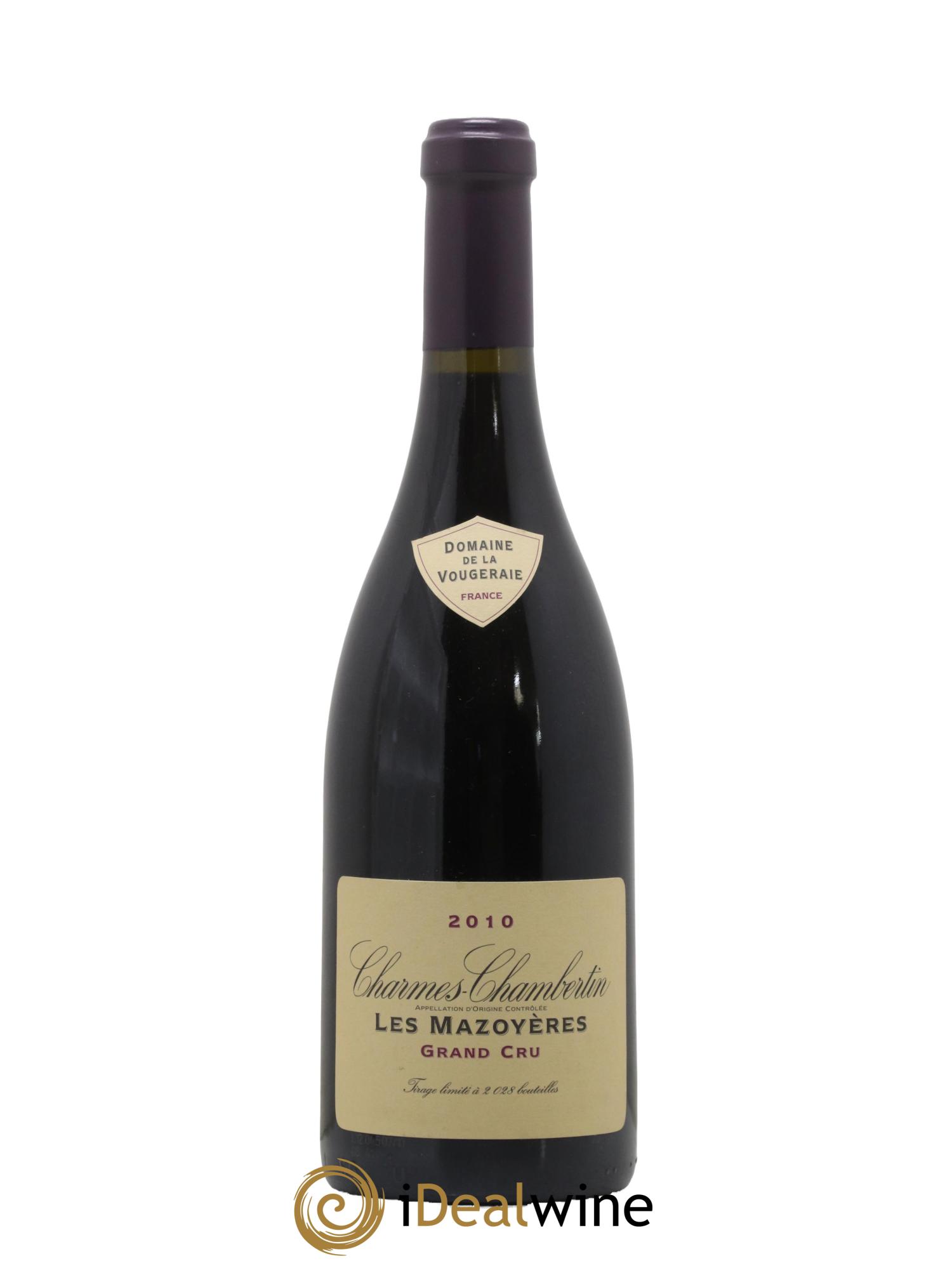 Charmes-Chambertin Grand Cru Les Mazoyères La Vougeraie 2010 - Lotto di 1 bottiglia - 0