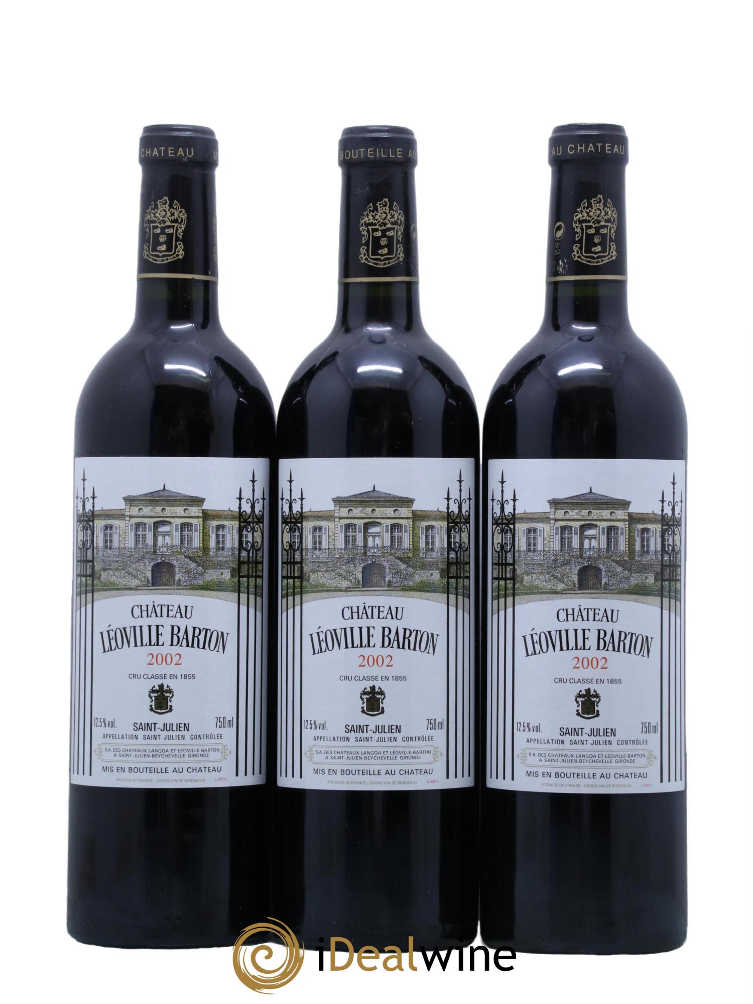 Château Léoville Barton 2ème Grand Cru Classé  2002 - Lotto di 3 bottiglie - 0