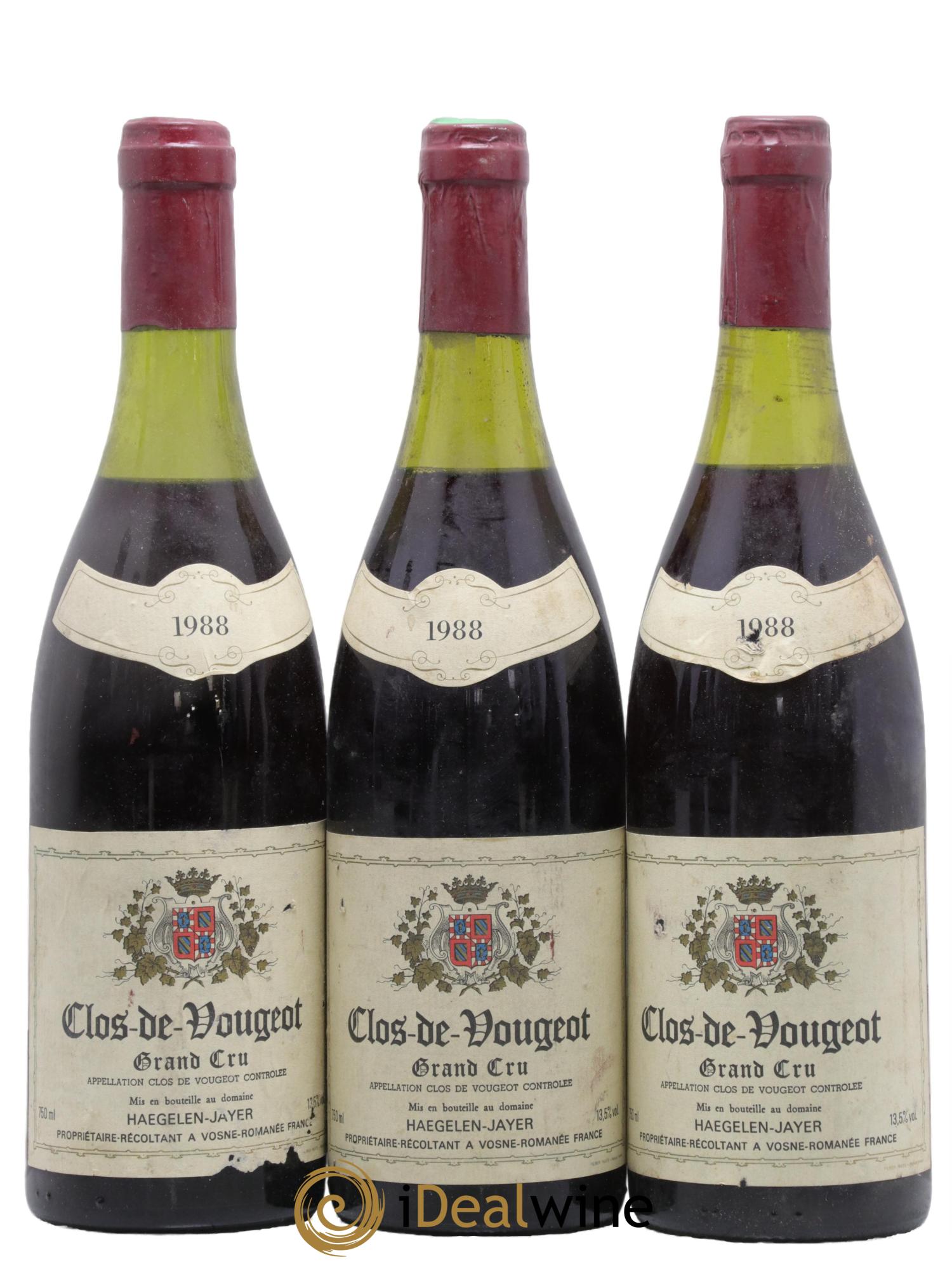 Clos de Vougeot Grand Cru Haegelen-Jayer 1988 - Lot of 3 bottles - 0