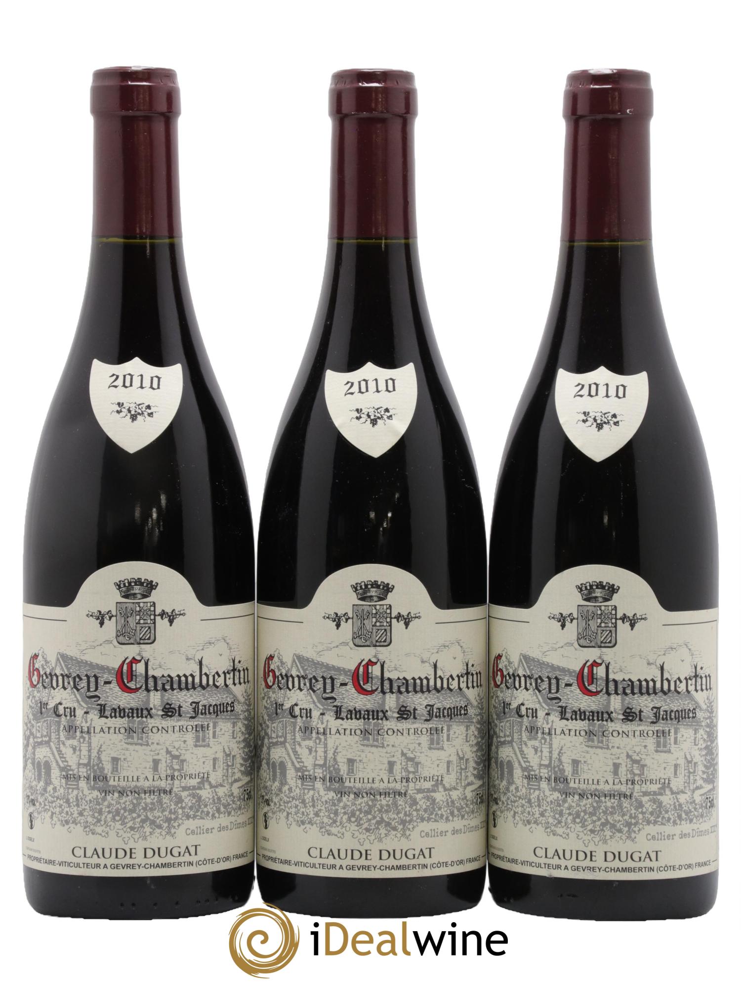 Gevrey-Chambertin 1er Cru Lavaux Saint-Jacques Claude Dugat 2010 - Lot de 3 bouteilles - 0