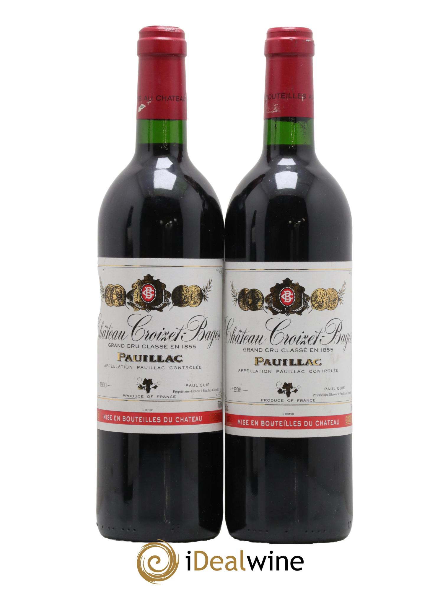 Château Croizet Bages 5ème Grand Cru Classé  1998 - Lot de 2 bouteilles - 0