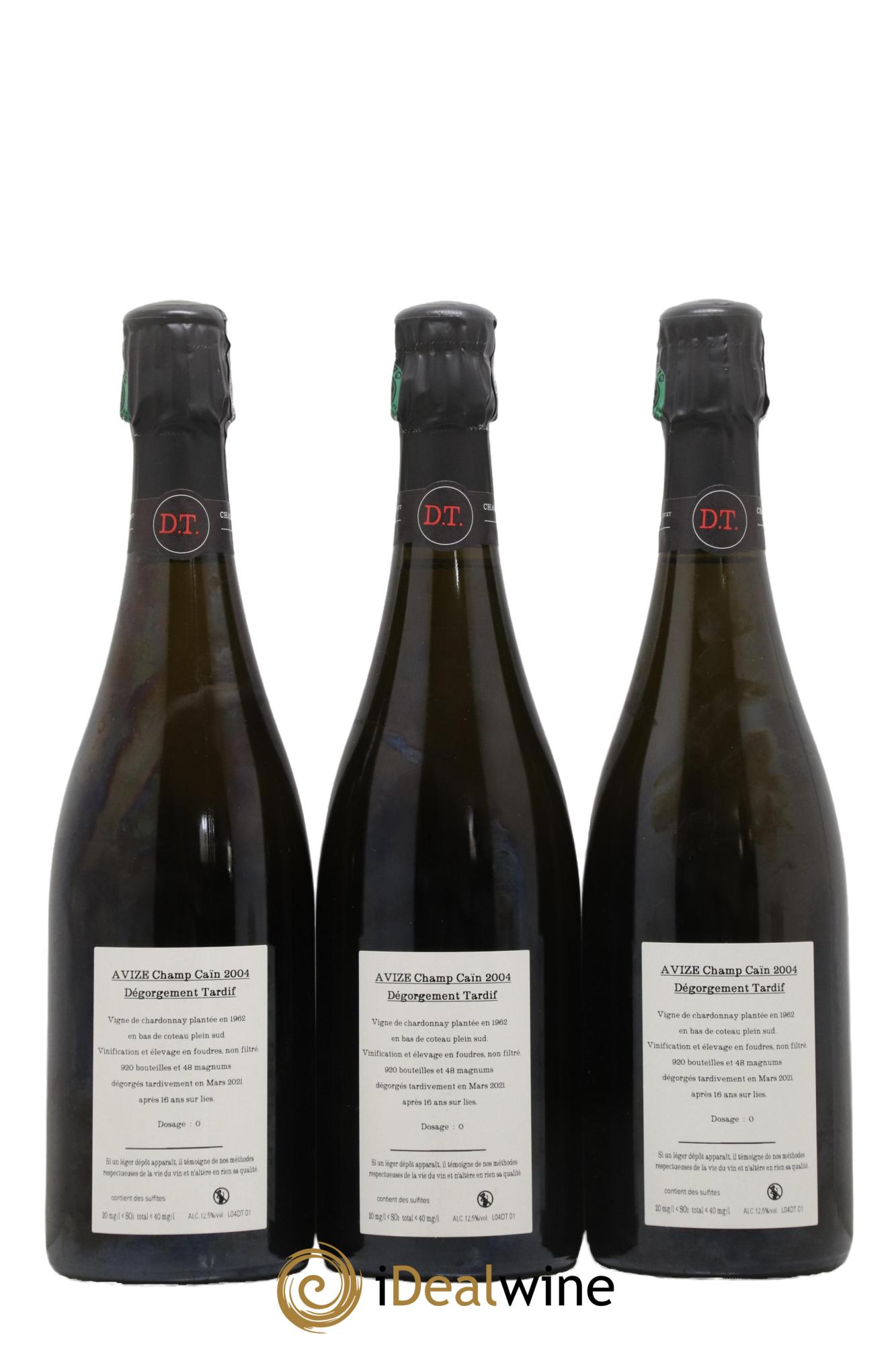 Champagne Avize Champ Caïn Dégorgement Tardif Jacquesson 2004 - Lot de 3 bouteilles - 1