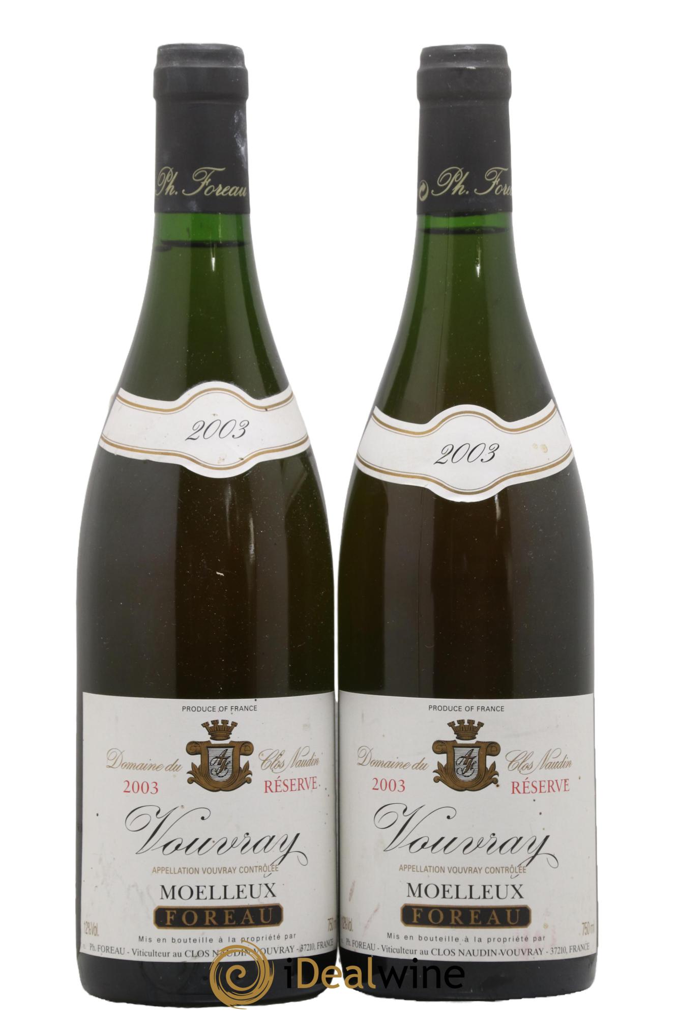 Vouvray Moelleux Réserve Clos Naudin - Philippe Foreau 2003 - Posten von 2 Flaschen - 0