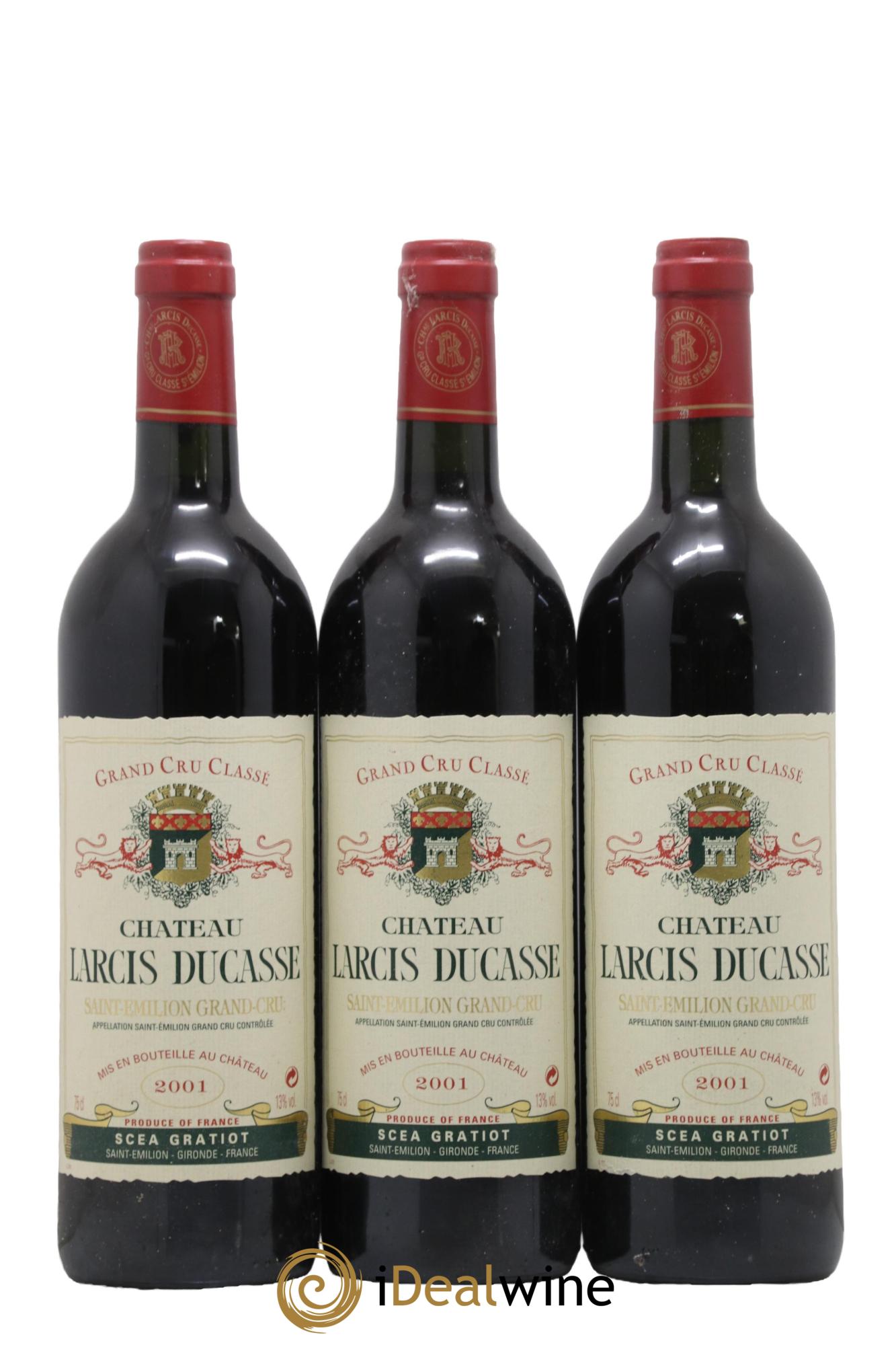 Château Larcis Ducasse 1er Grand Cru Classé B 2001 - Lot de 3 bouteilles - 0