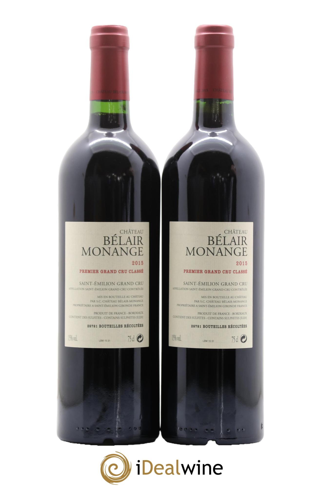 Château Belair (Belair-Monange) 1er Grand Cru Classé B 2015 - Lot of 2 bottles - 1