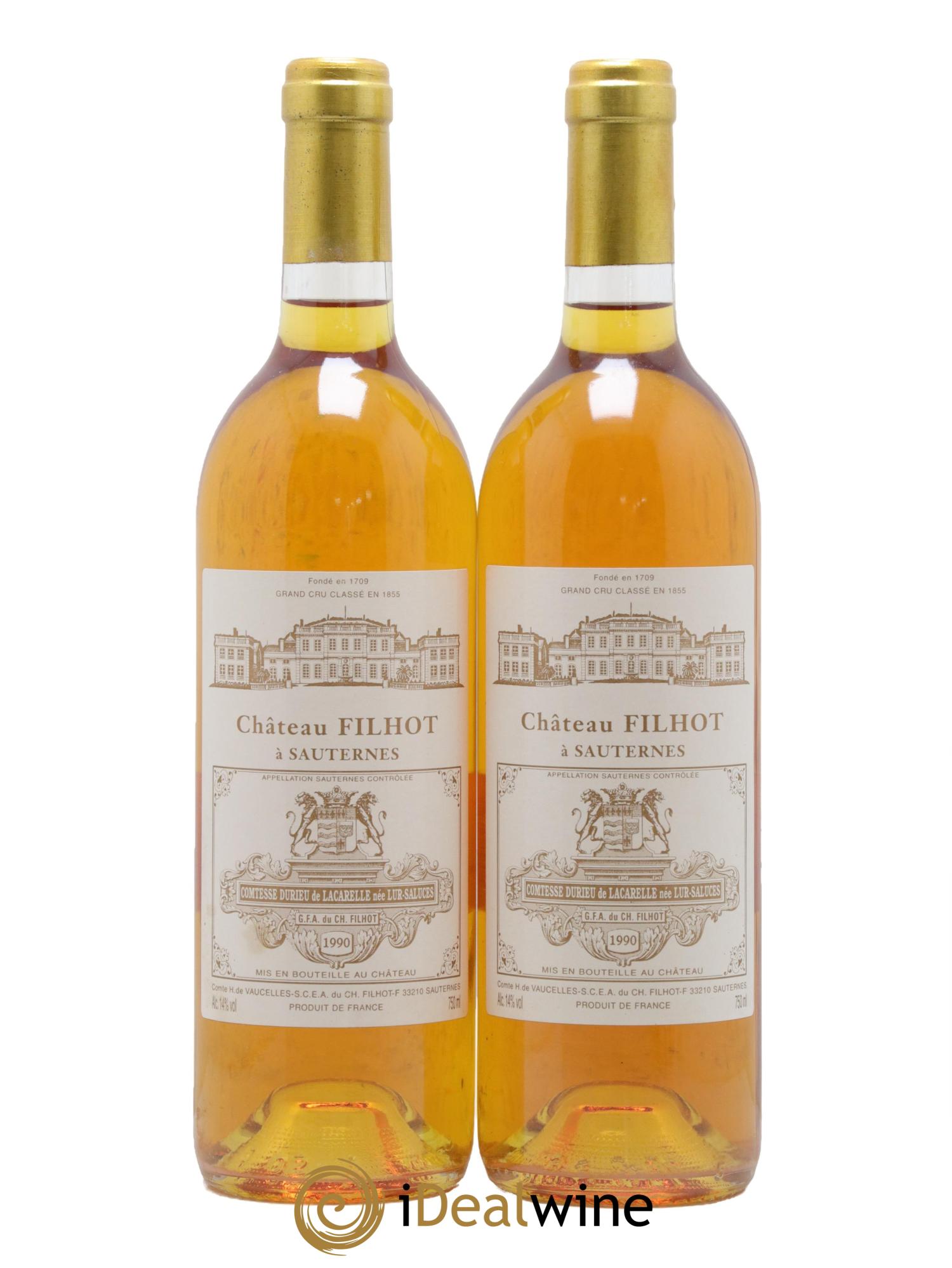 Château Filhot 2ème Grand Cru Classé 1990 - Lot of 2 bottles - 0