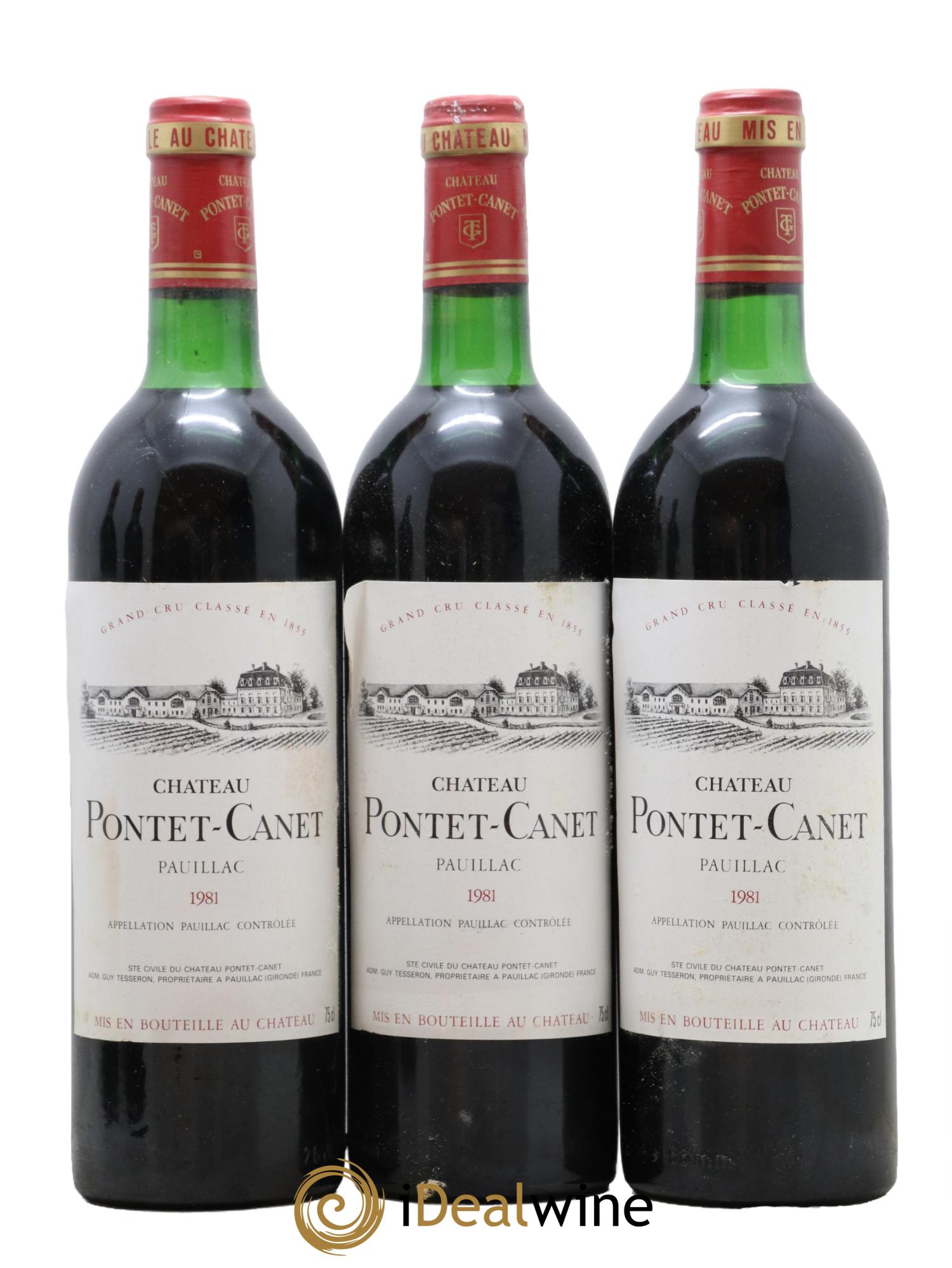 Château Pontet Canet 5ème Grand Cru Classé 1981 - Lot de 3 bouteilles - 0