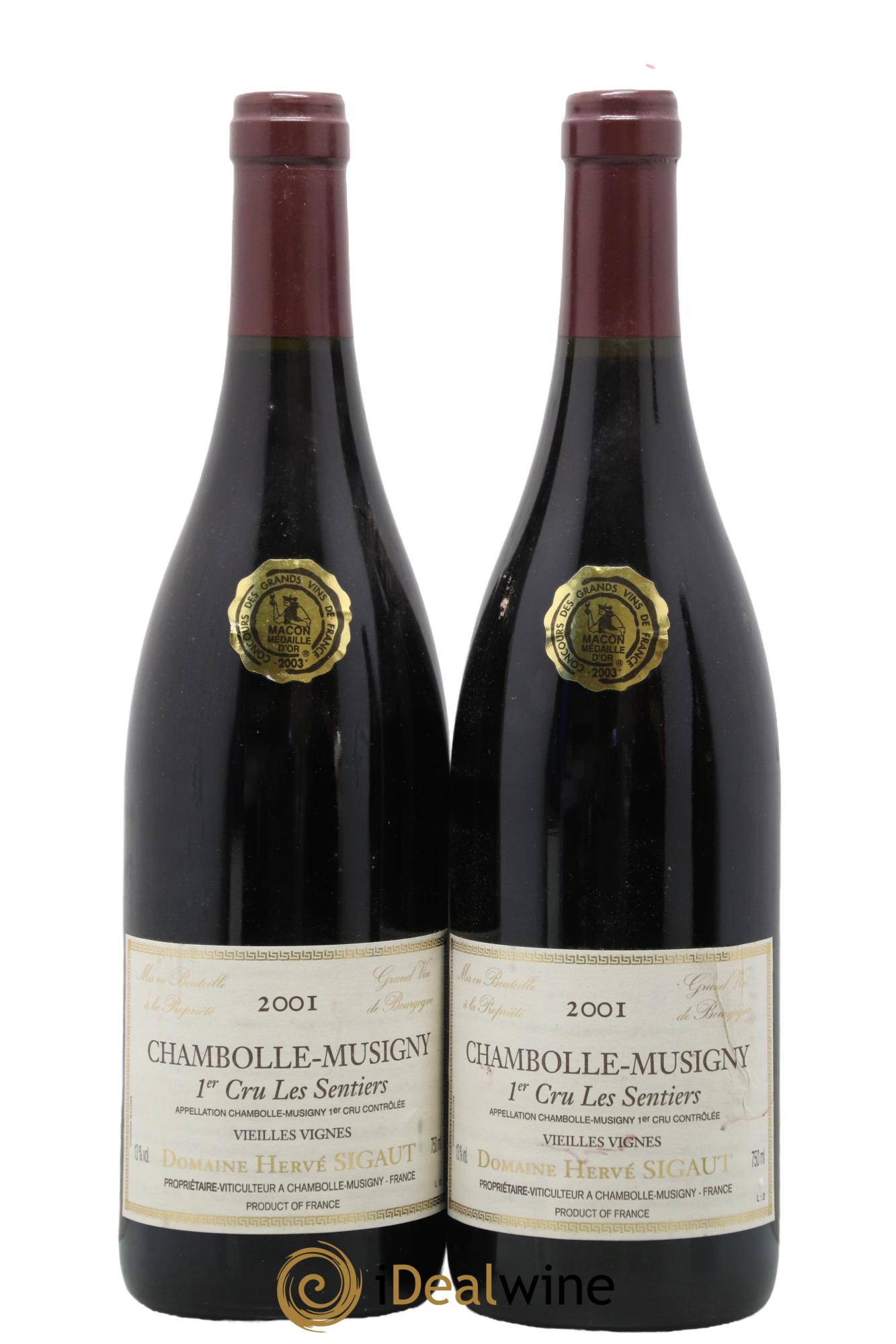 Chambolle-Musigny 1er Cru Les Sentiers Vieilles Vignes Anne et Hervé Sigaut (Domaine) 2001 - Lot of 2 bottles - 0