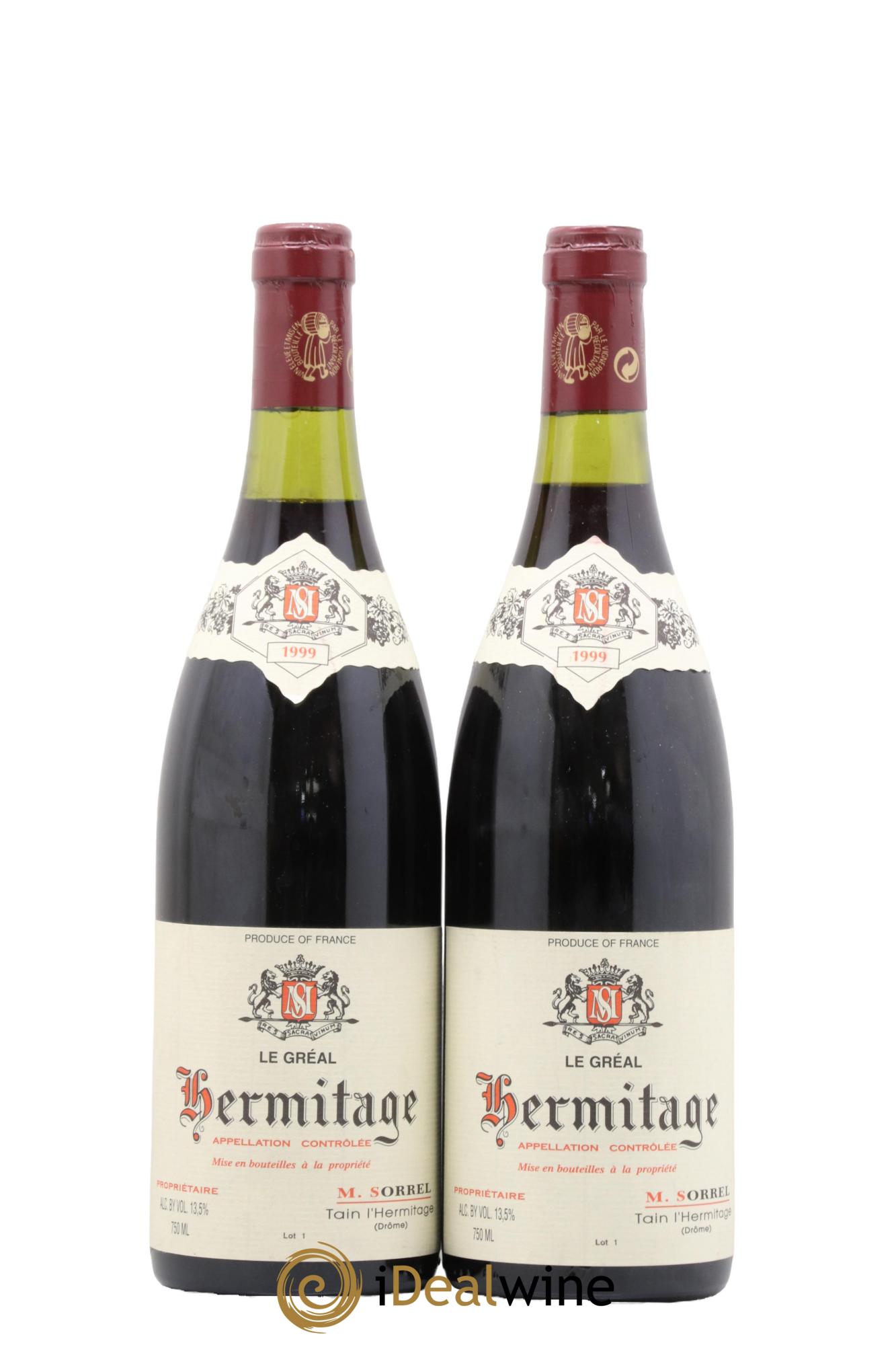 Hermitage Le Gréal Marc Sorrel  1999 - Lot de 2 bouteilles - 0