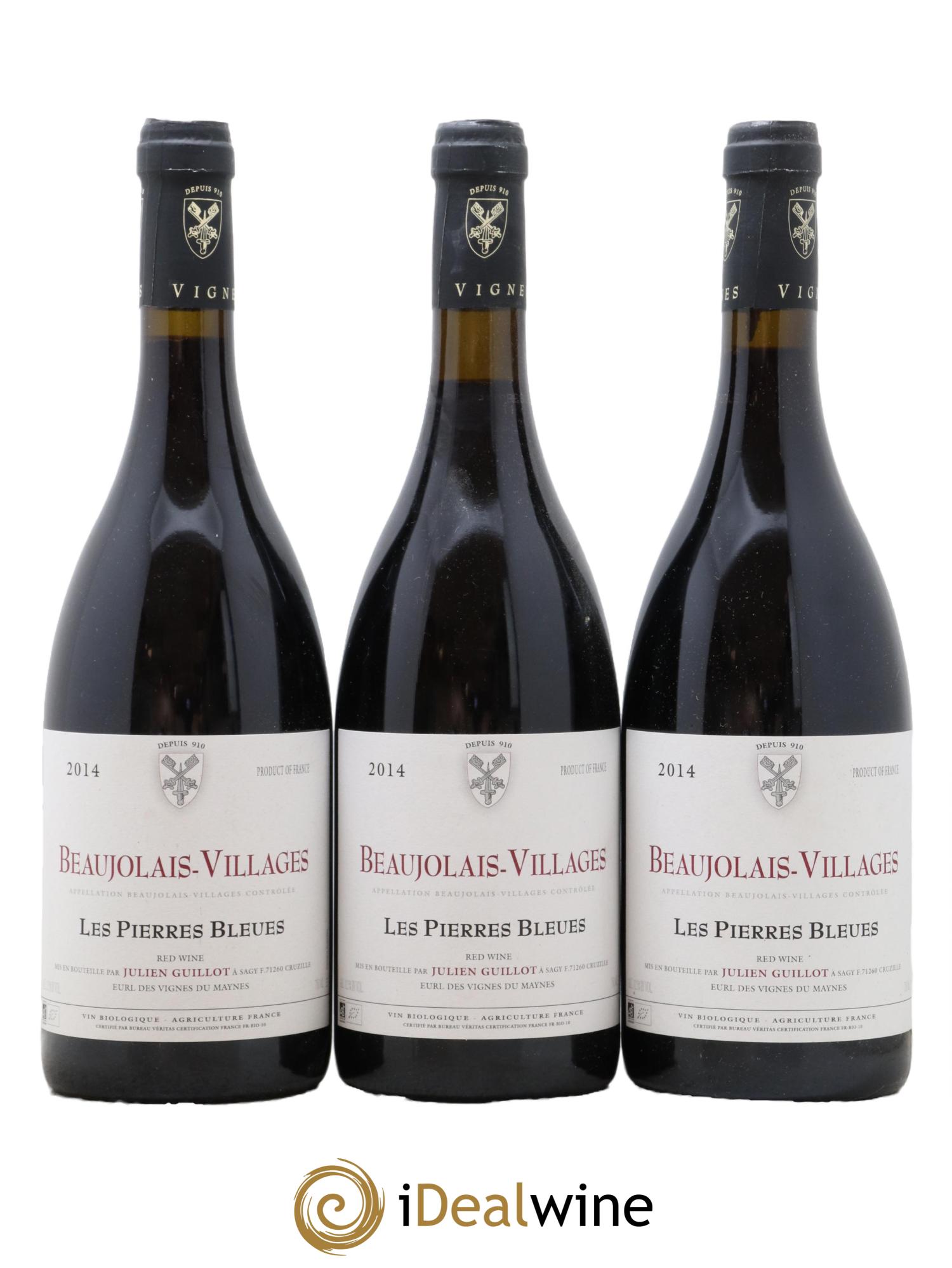 Beaujolais Villages Les Pierres Bleues Julien Guillot 2014 - Lot of 3 bottles - 0