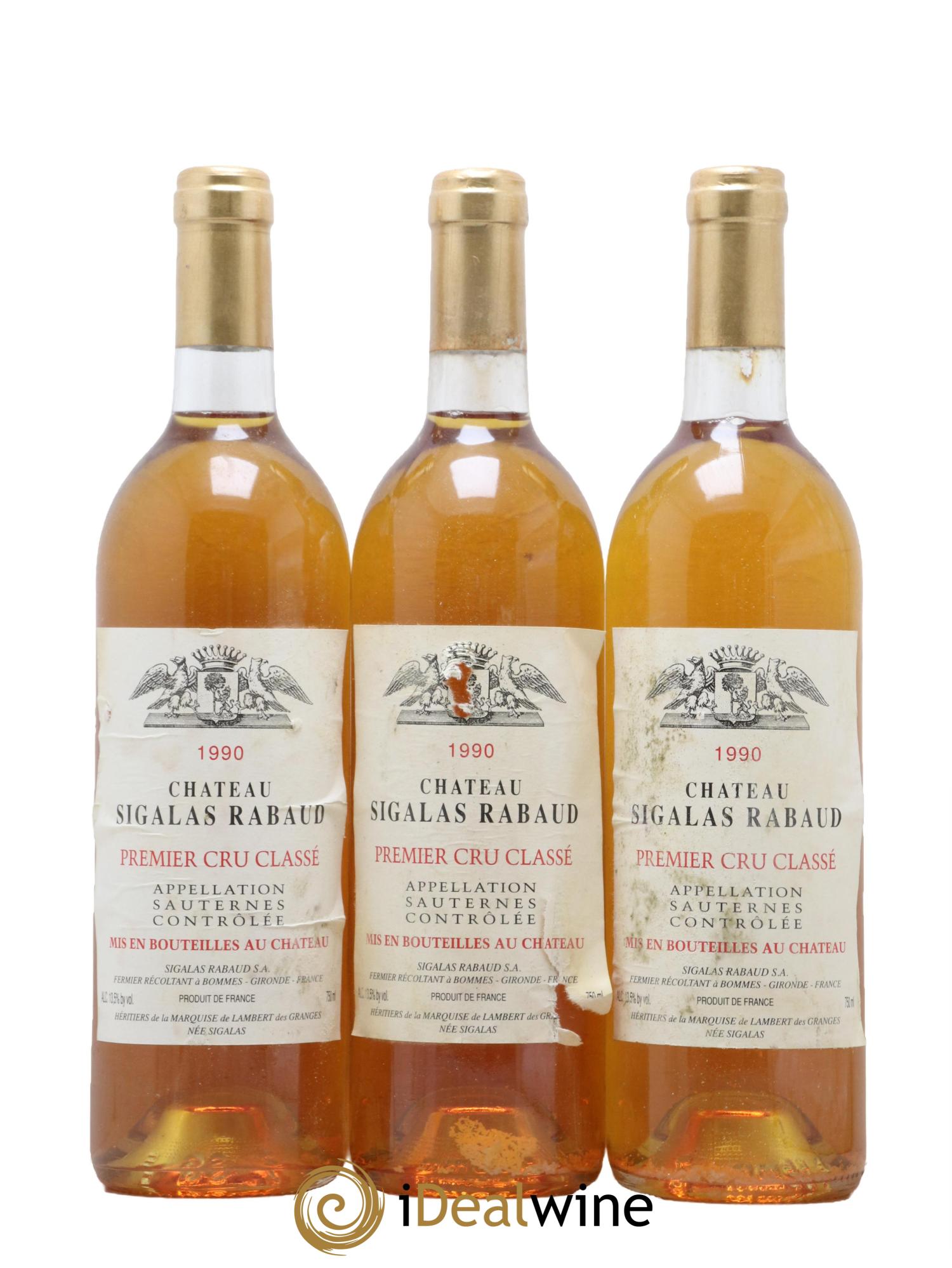 Château Sigalas Rabaud 1er Grand Cru Classé 1990 - Posten von 3 Flaschen - 0