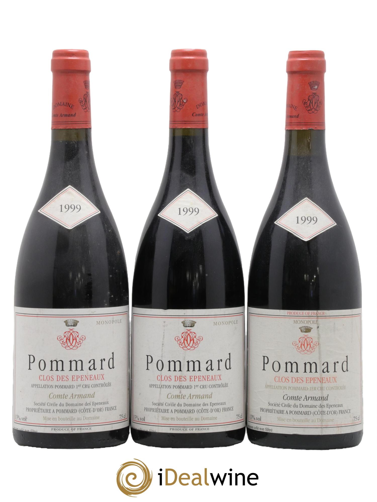 Pommard 1er Cru Clos des Epeneaux Comte Armand 1999 - Lot of 3 bottles - 0