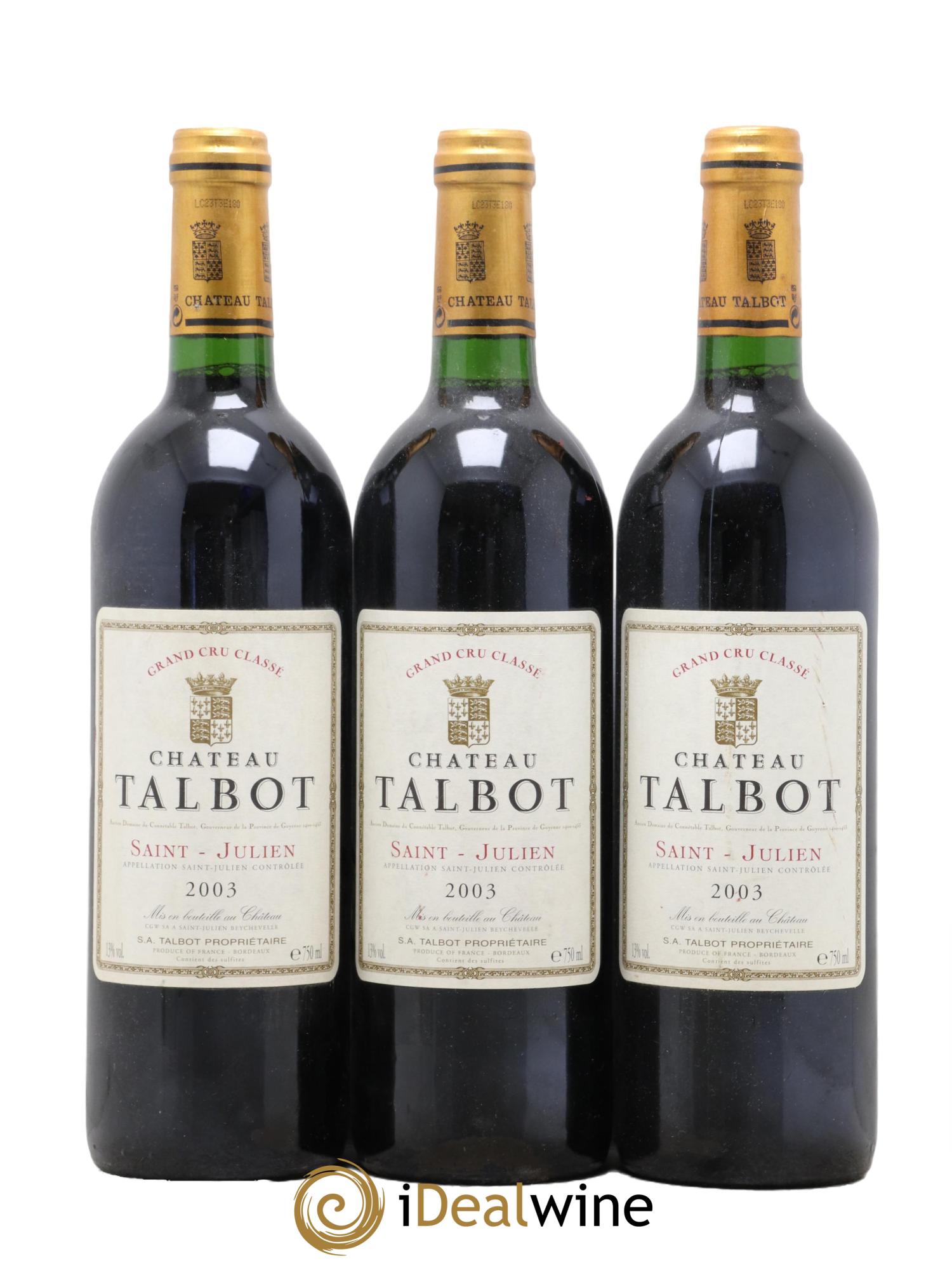 Château Talbot 4ème Grand Cru Classé 2003 - Posten von 3 Flaschen - 0