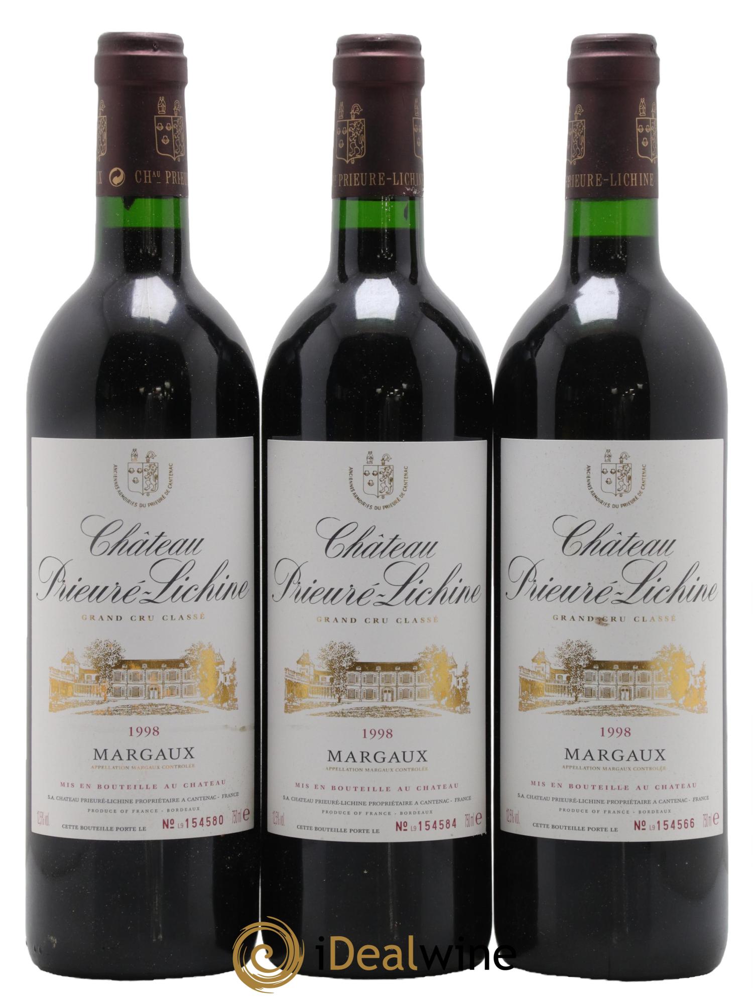 Château Prieuré Lichine 4ème Grand Cru Classé 1998 - Lot de 3 bouteilles - 0