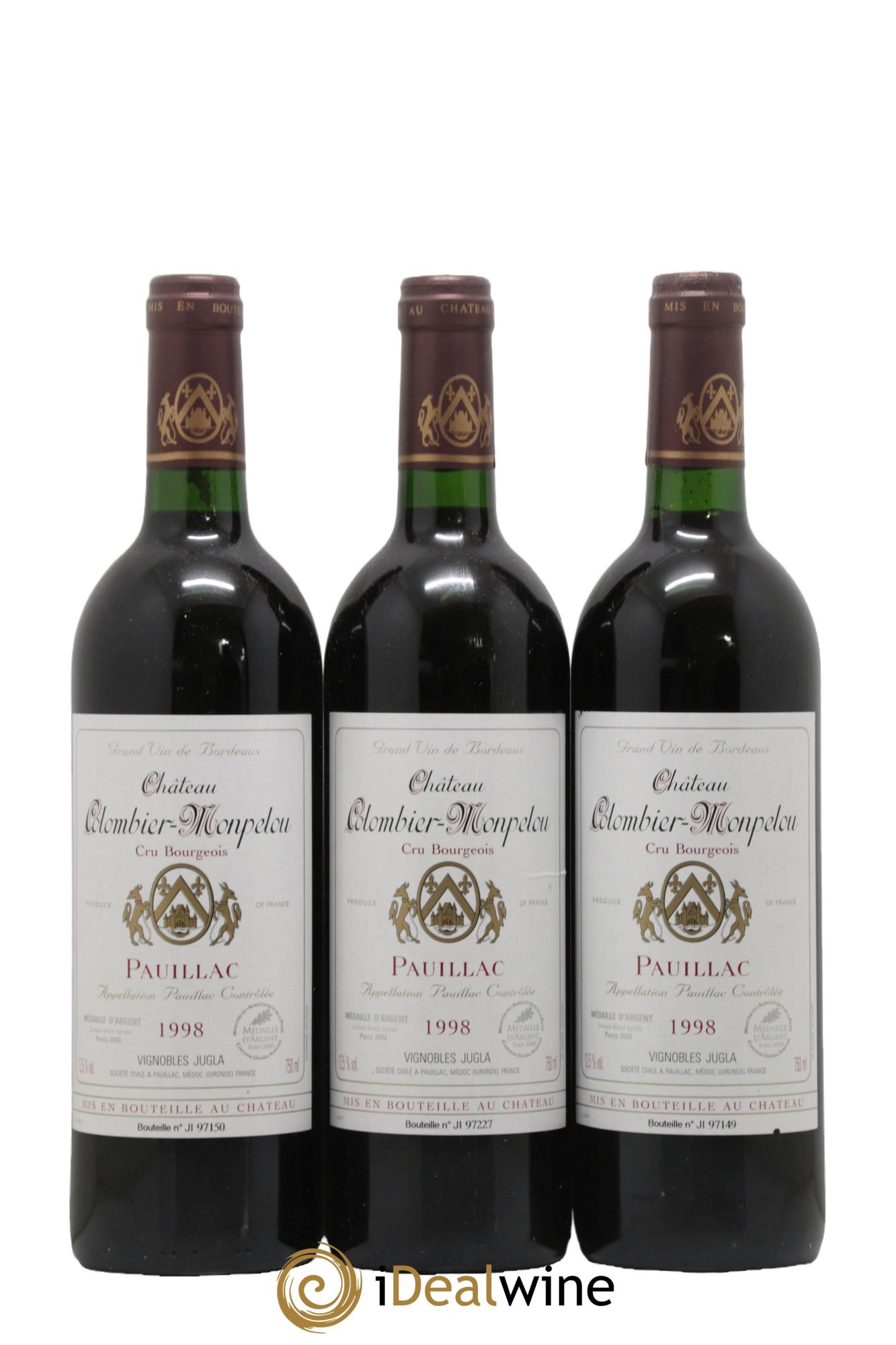 Château Colombier Monpelou Cru Bourgeois 1998 - Lot de 3 bouteilles - 0