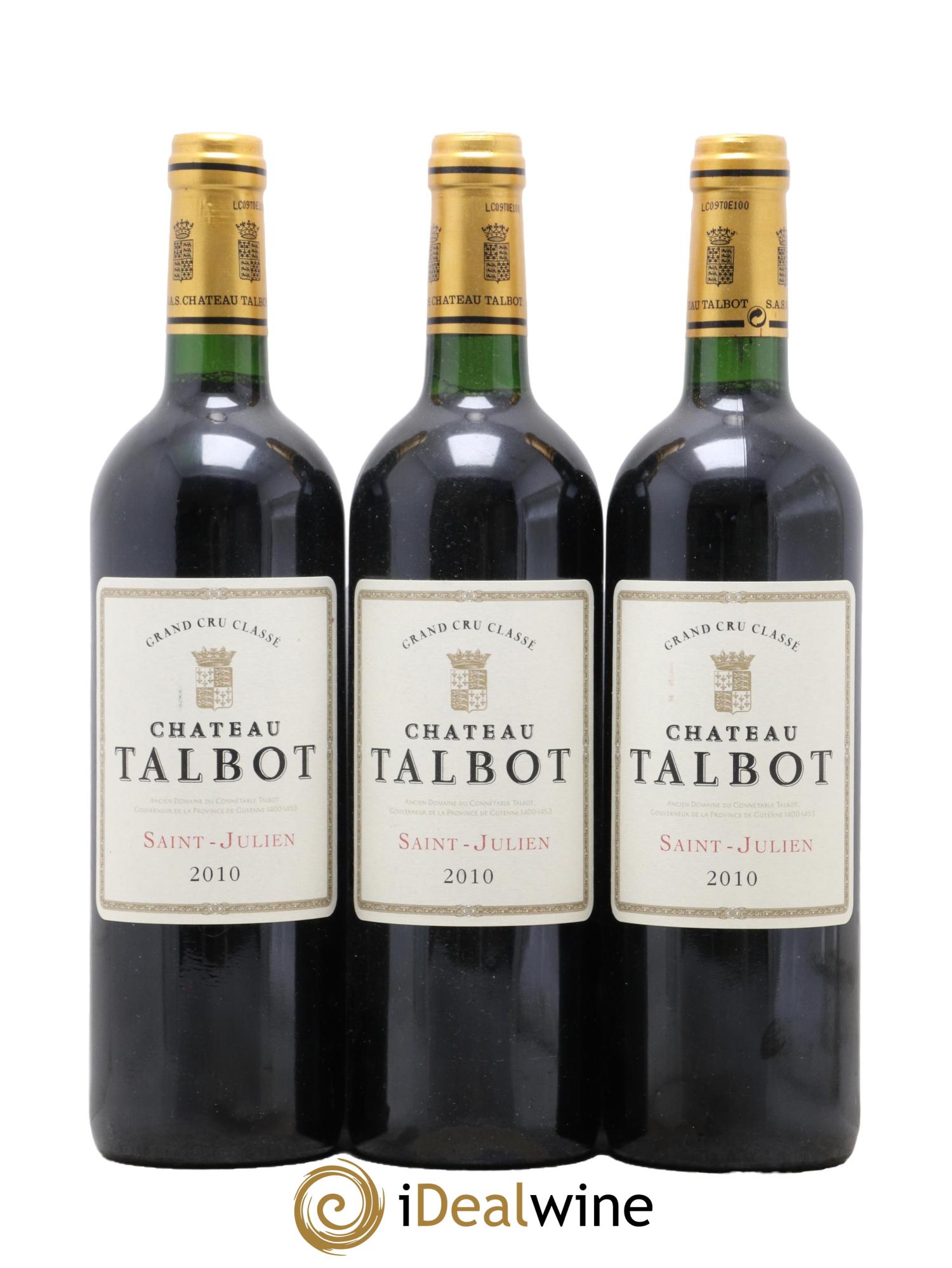 Château Talbot 4ème Grand Cru Classé 2010 - Posten von 3 Flaschen - 0