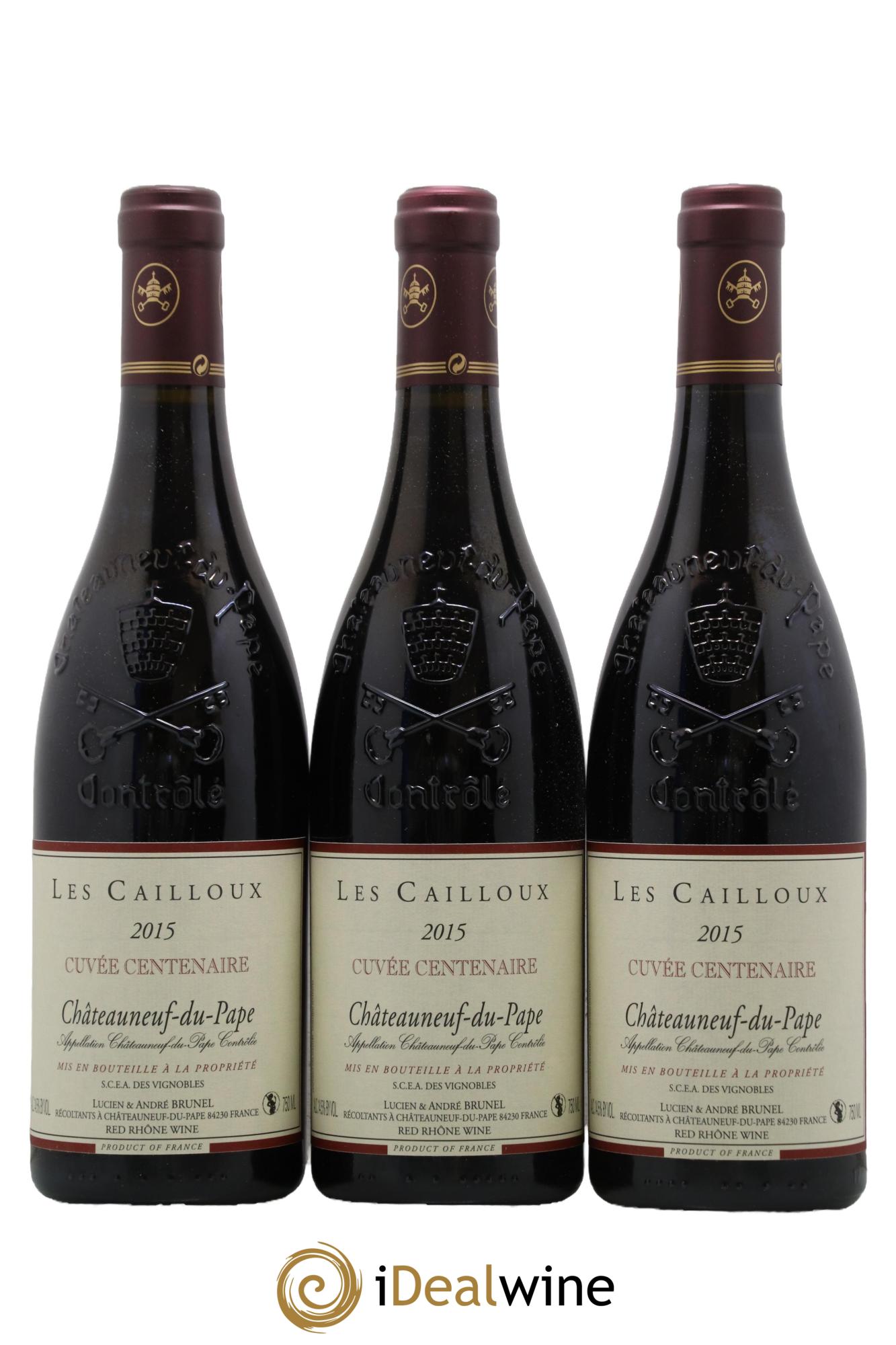 Châteauneuf-du-Pape Les Cailloux Cuvée Centenaire André Brunel 2015 - Posten von 3 Flaschen - 0