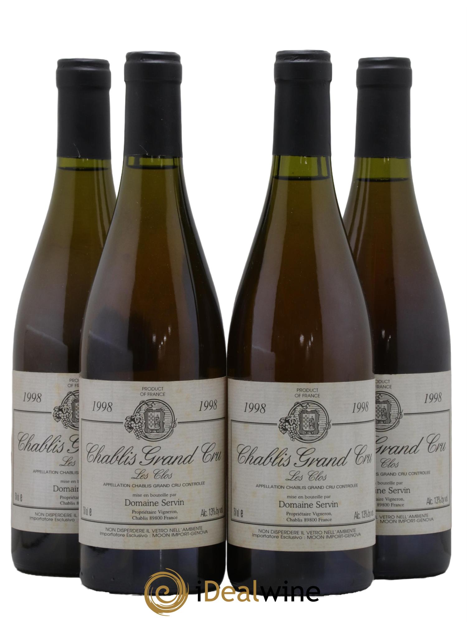 Chablis Grand Cru Les Clos Domaine Servin 1998 - Lot de 4 bouteilles - 0