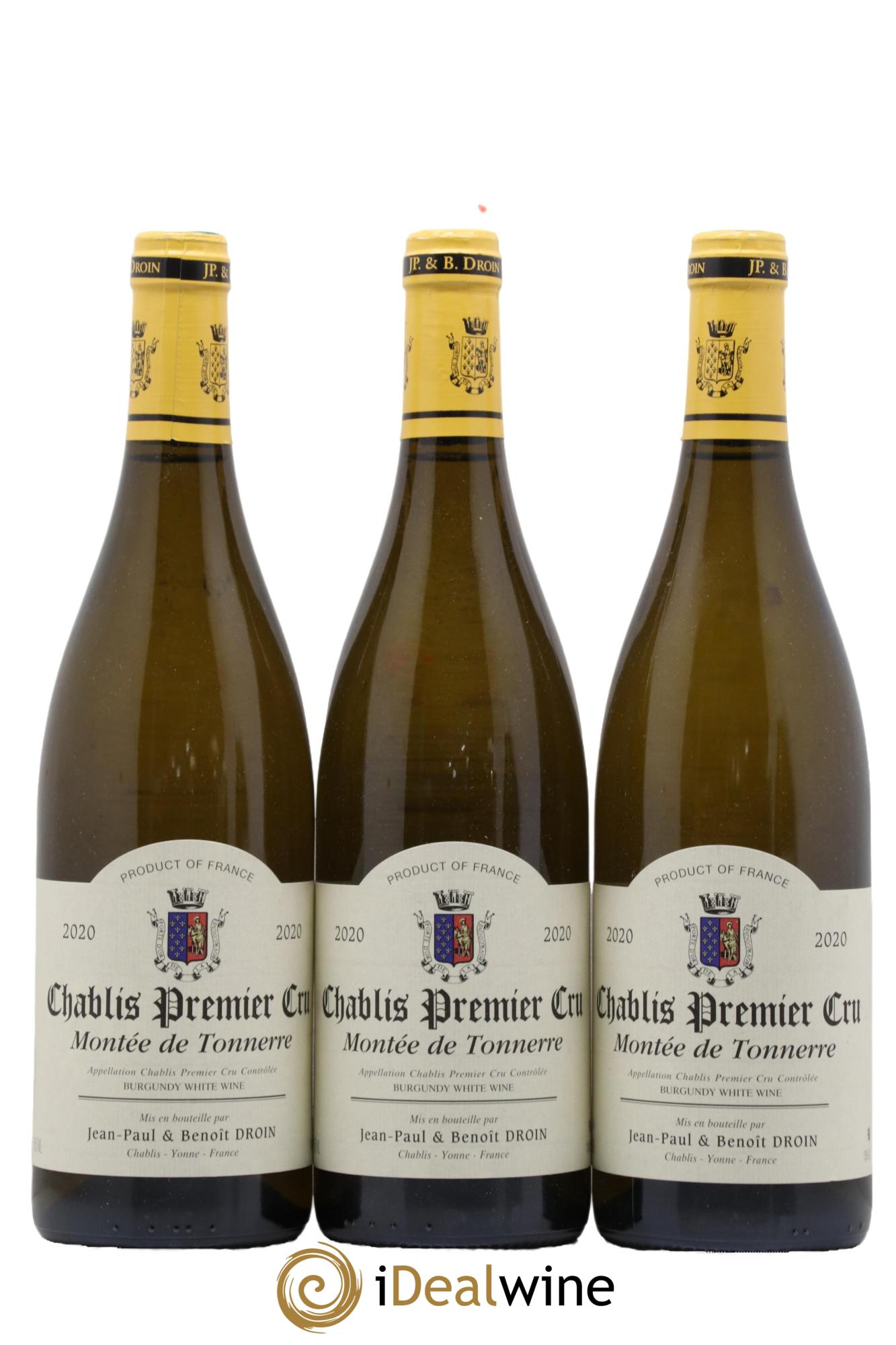 Chablis 1er Cru Montée de Tonnerre Jean-Paul & Benoît Droin (Domaine) 2020 - Lot of 3 bottles - 0