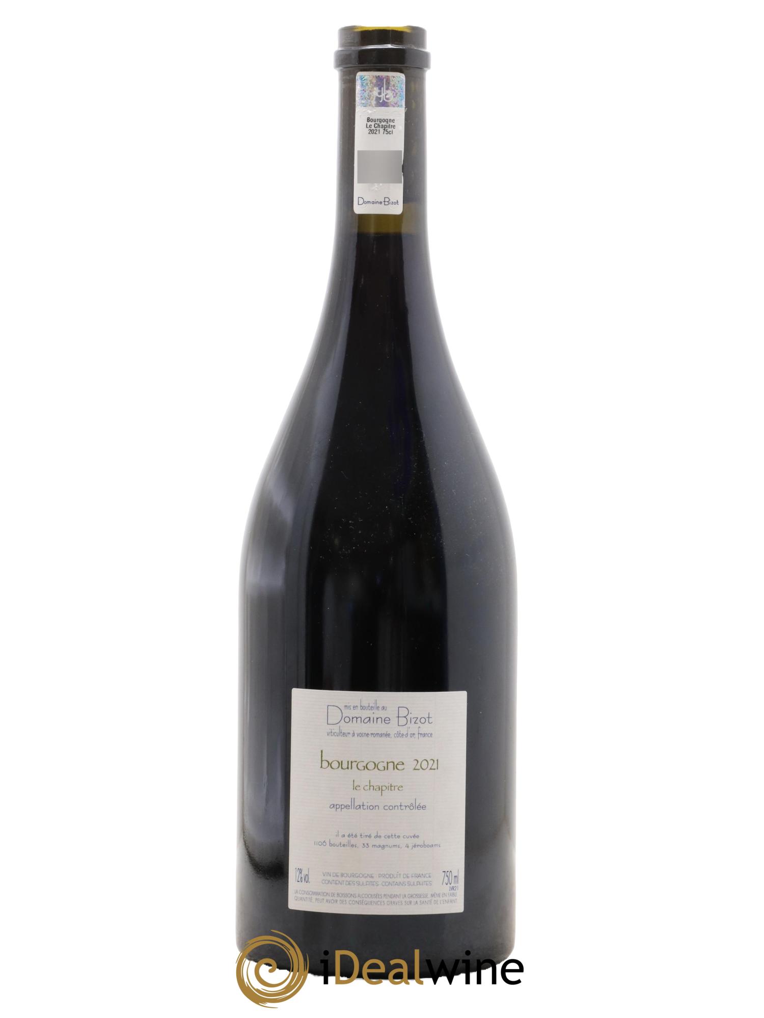 Bourgogne Le Chapitre Bizot (Domaine)  2021 - Lot de 1 bouteille - 1