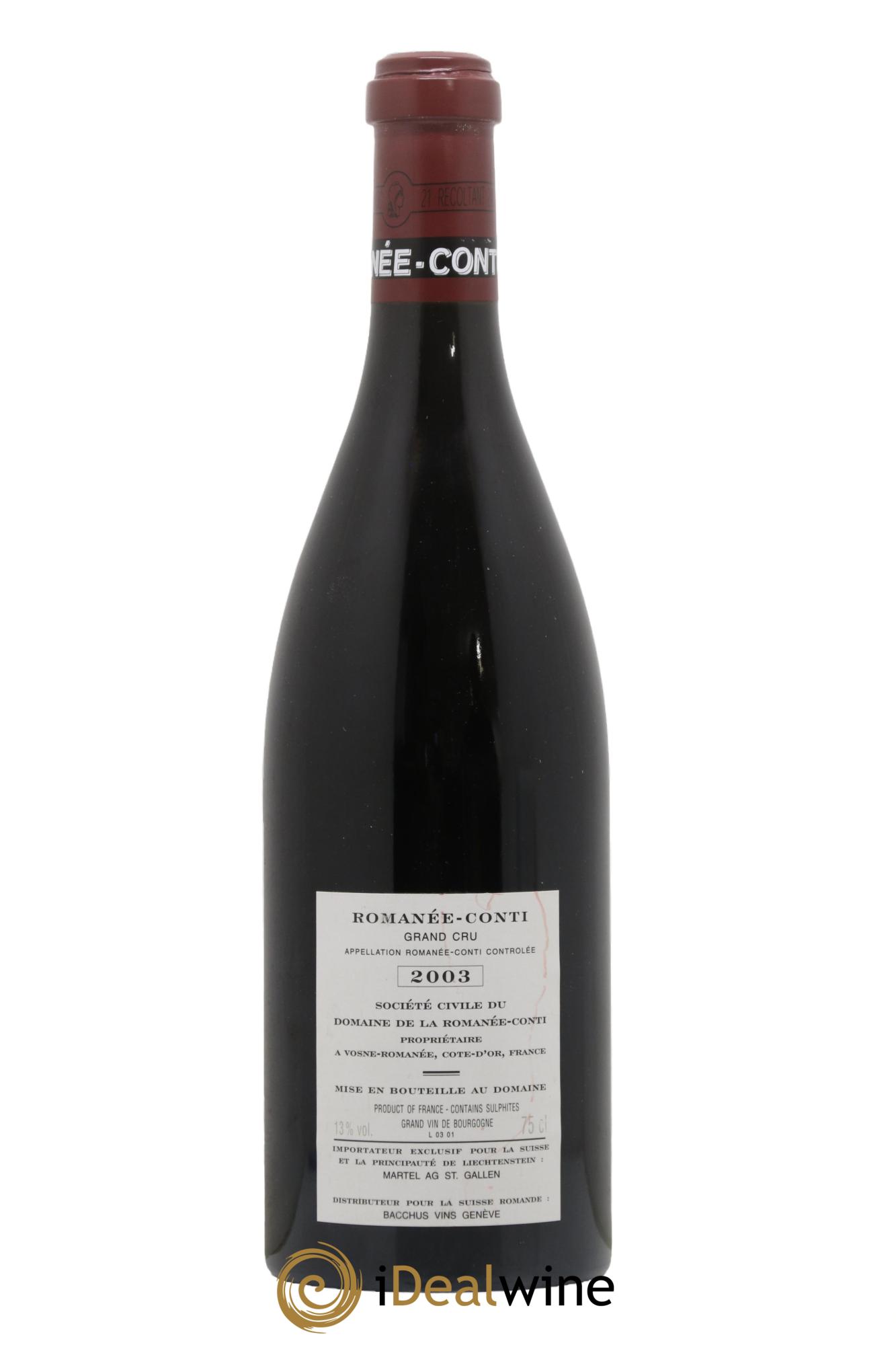 Romanée-Conti Grand Cru Domaine de la Romanée-Conti 2003 - Lotto di 1 bottiglia - 1