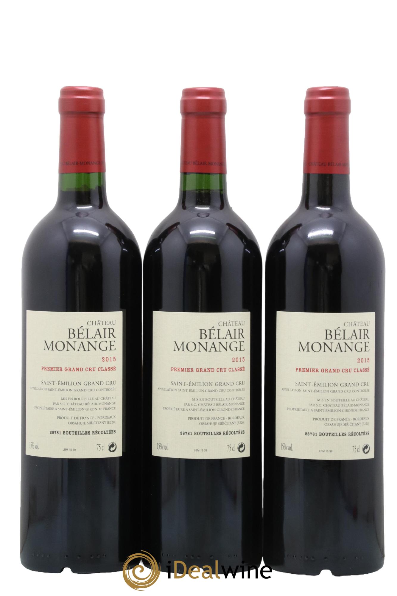 Château Belair (Belair-Monange) 1er Grand Cru Classé B 2015 - Lotto di 3 bottiglie - 1