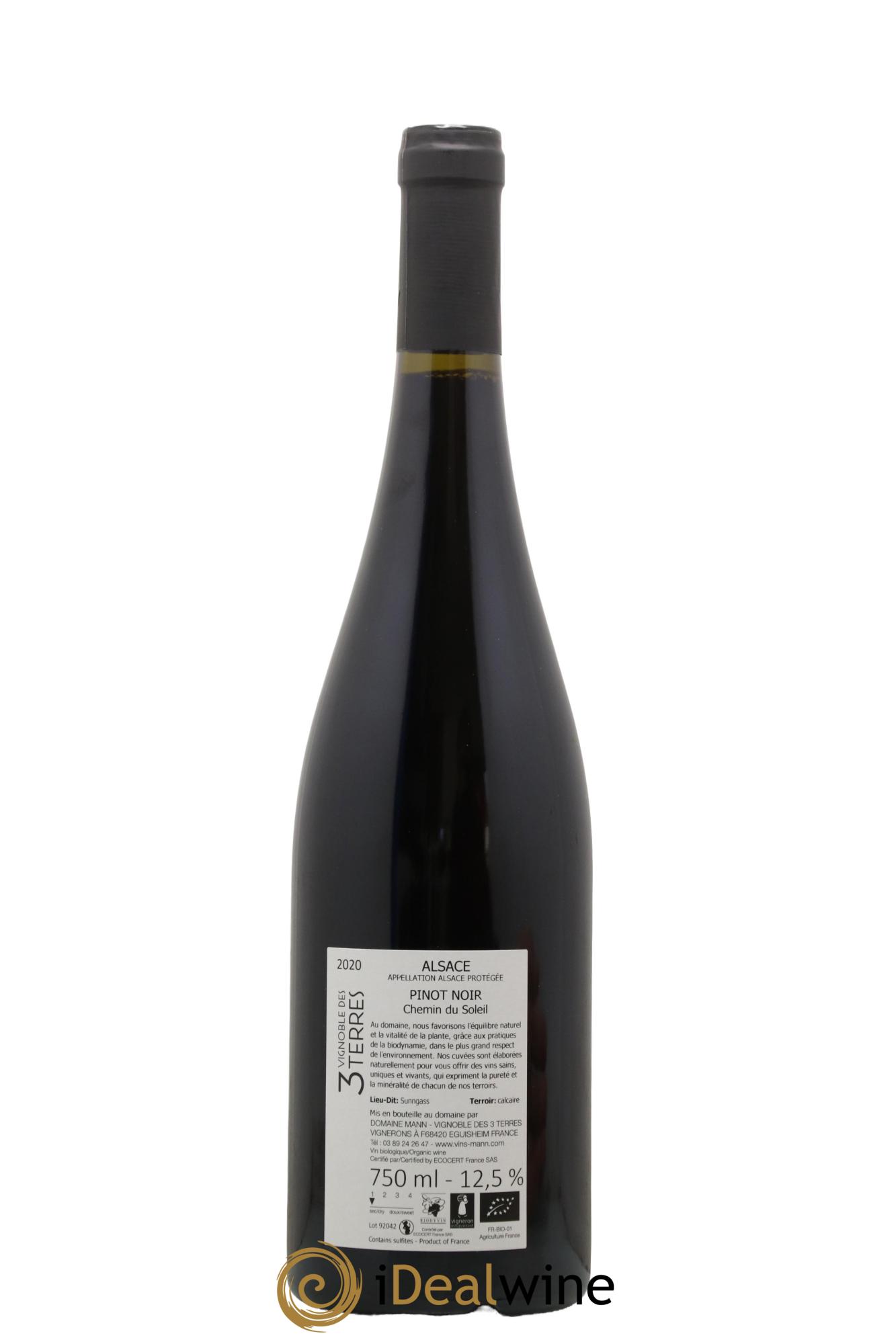 Alsace Pinot Noir Chemin du Soleil Vignoble des 3 Terres Domaine Mann 2020 - Posten von 1 Flasche - 1