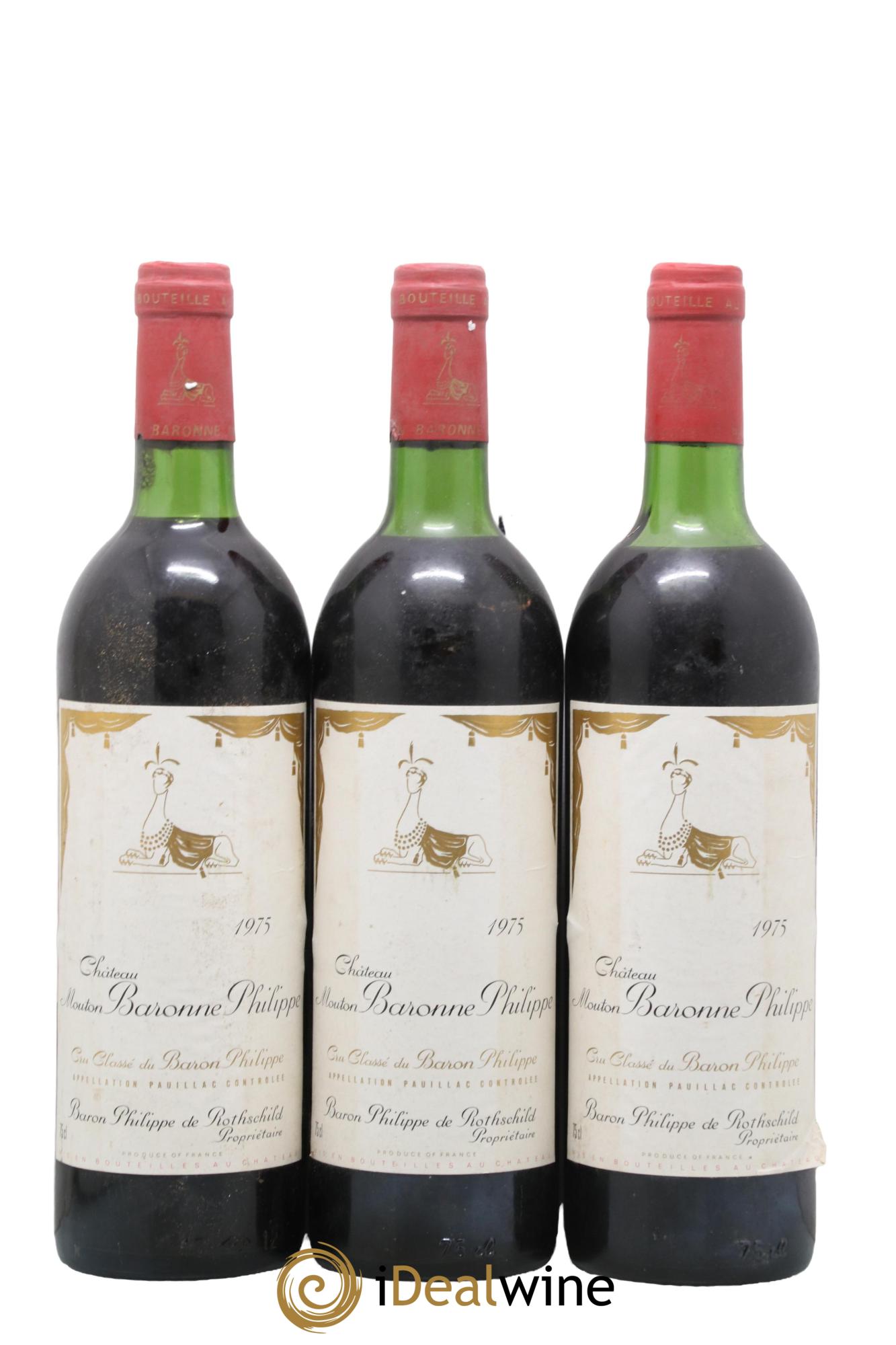 Château d' Armailhac - Mouton Baron(ne) Philippe 5ème Grand Cru Classé 1975 - Lotto di 3 bottiglie - 0