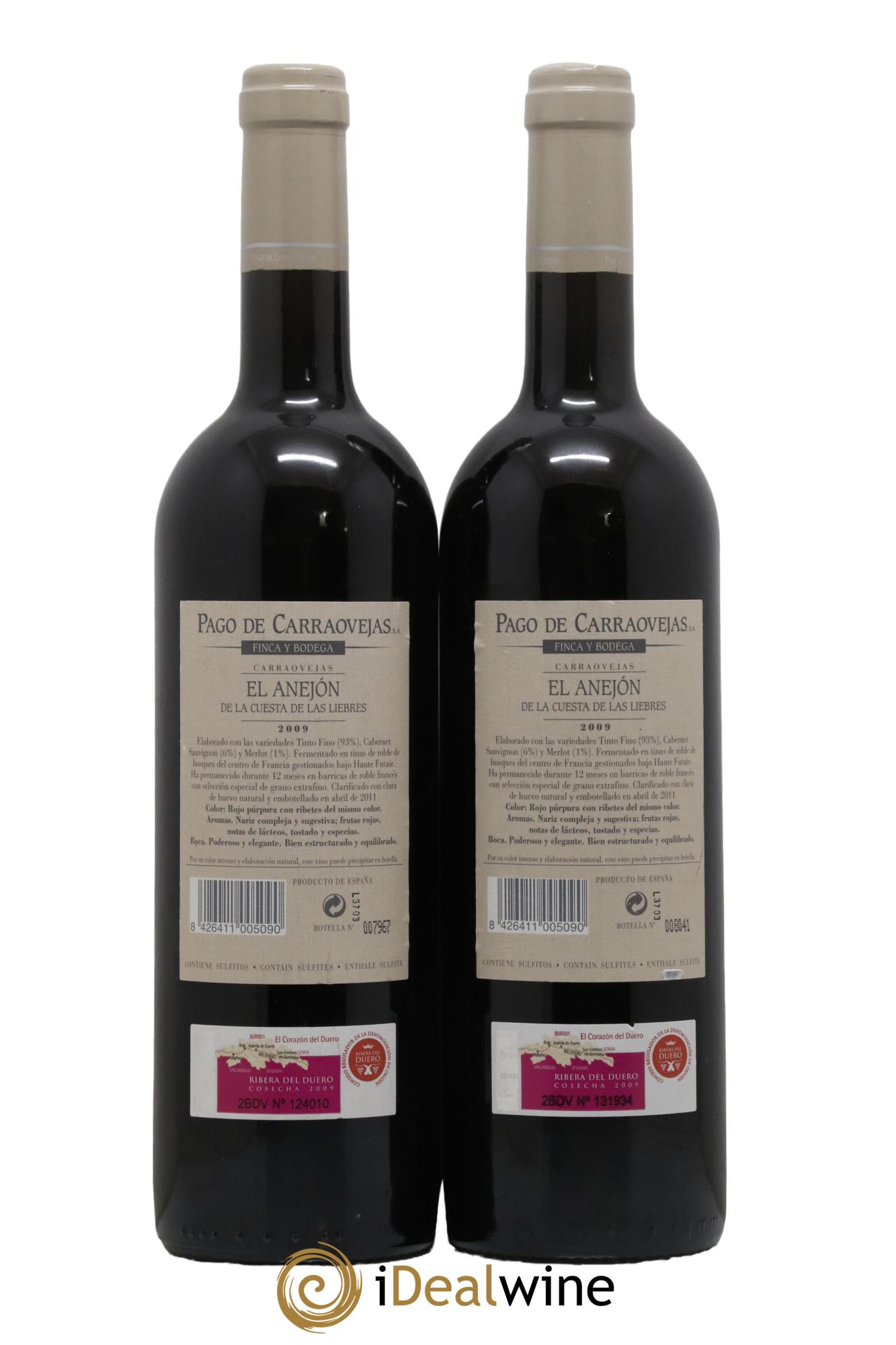 Ribera Del Duero DO El Anejon Pago de Carraovejas 2009 - Lot of 2 bottles - 1